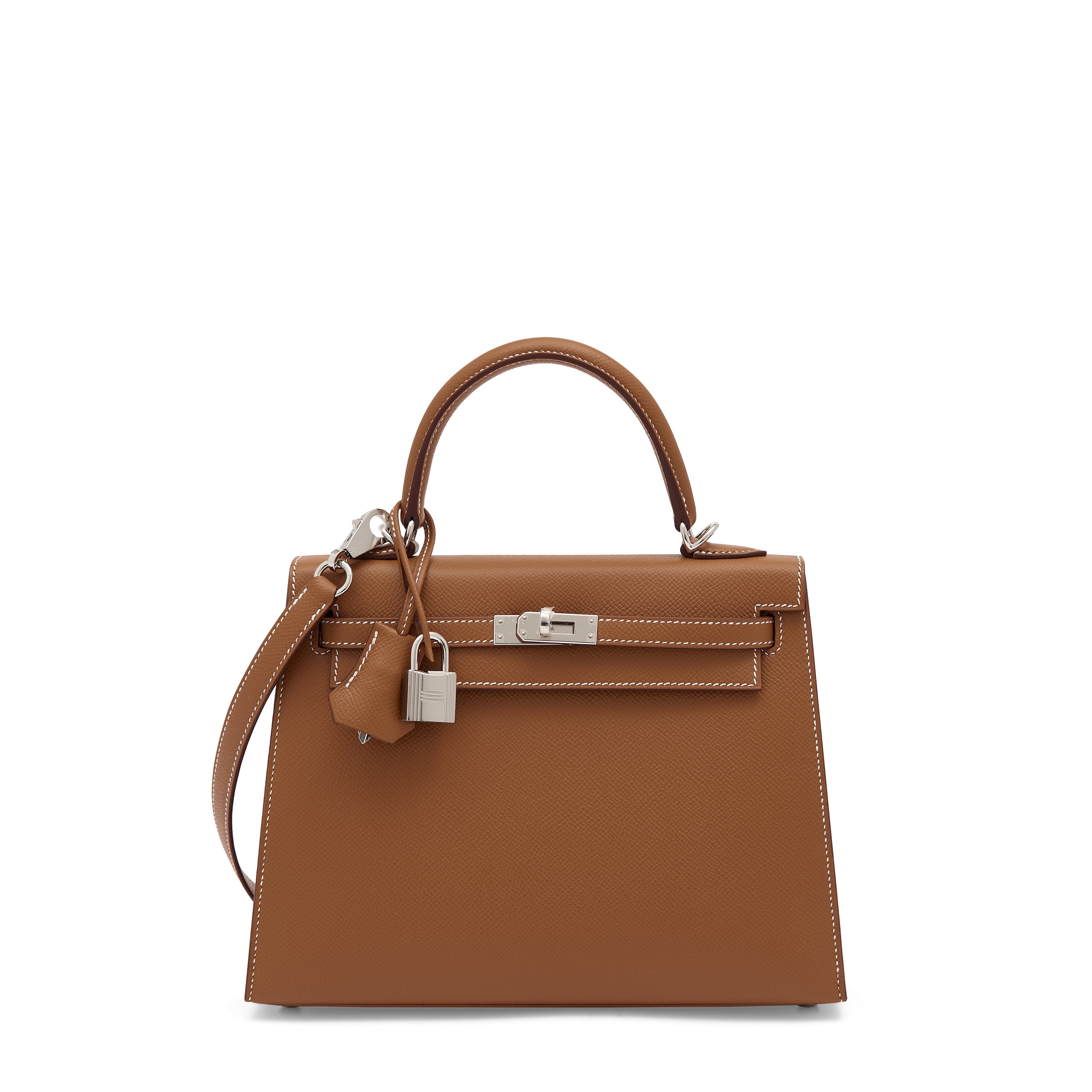 A GOLD EPSOM LEATHER SELLIER KELLY 25 WITH PALLADIUM HARDWARE