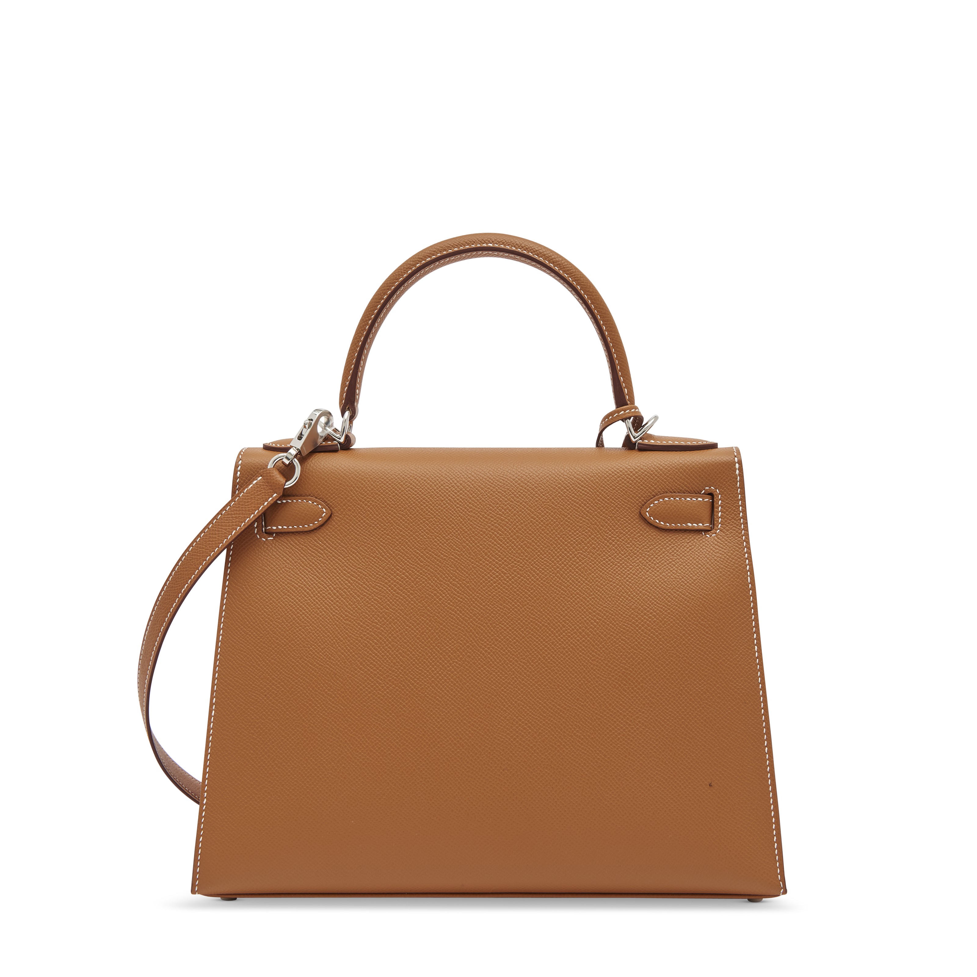 A GOLD EPSOM LEATHER SELLIER KELLY 28 WITH PALLADIUM HARDWARE