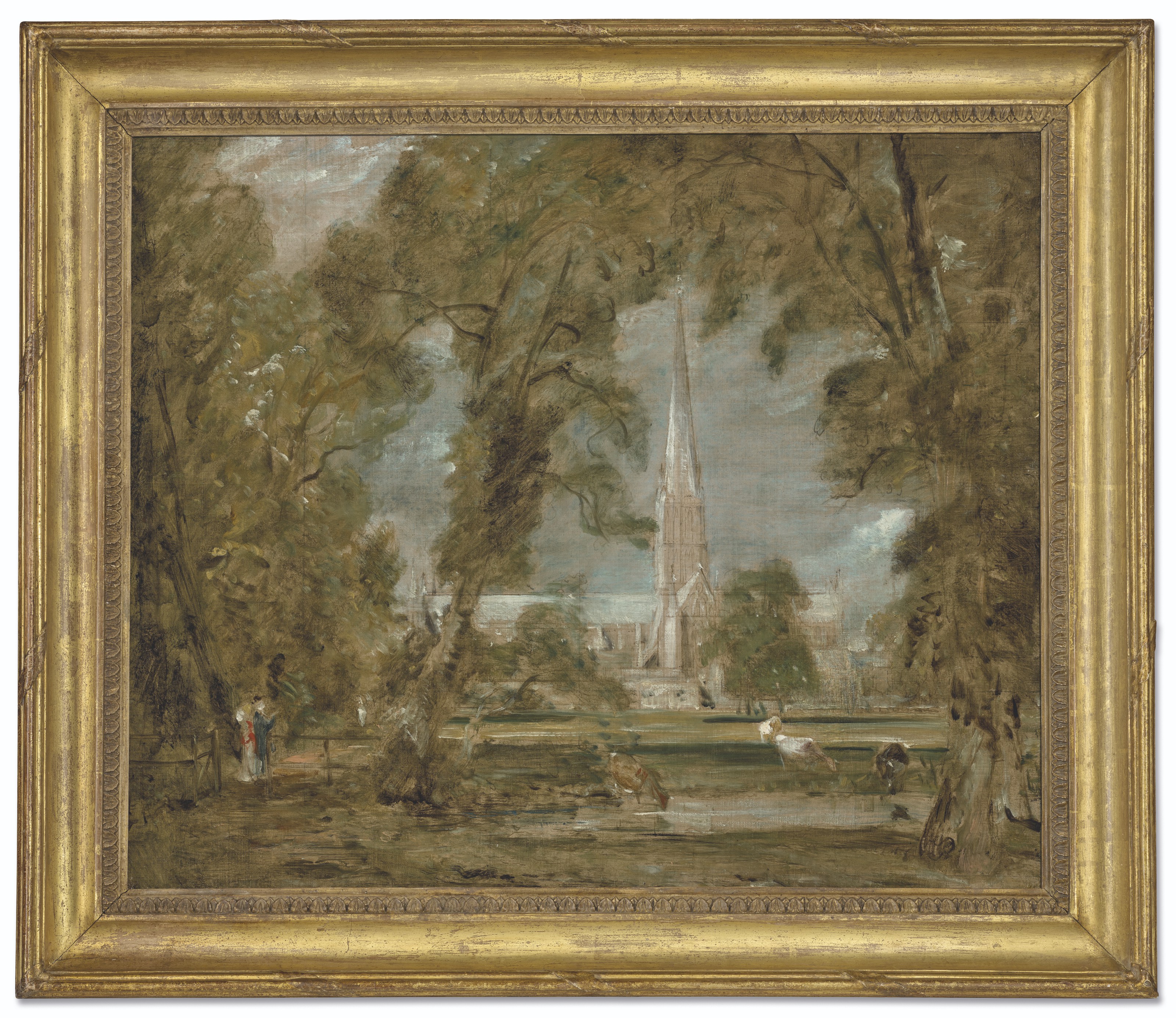John Constable, R.A. (1776-1837), Salisbury Cathedral from the Bishop&rsquo;s Grounds. Oil on canvas. 25⅝ x 30⅛ in (65.1 x 76.6 cm).