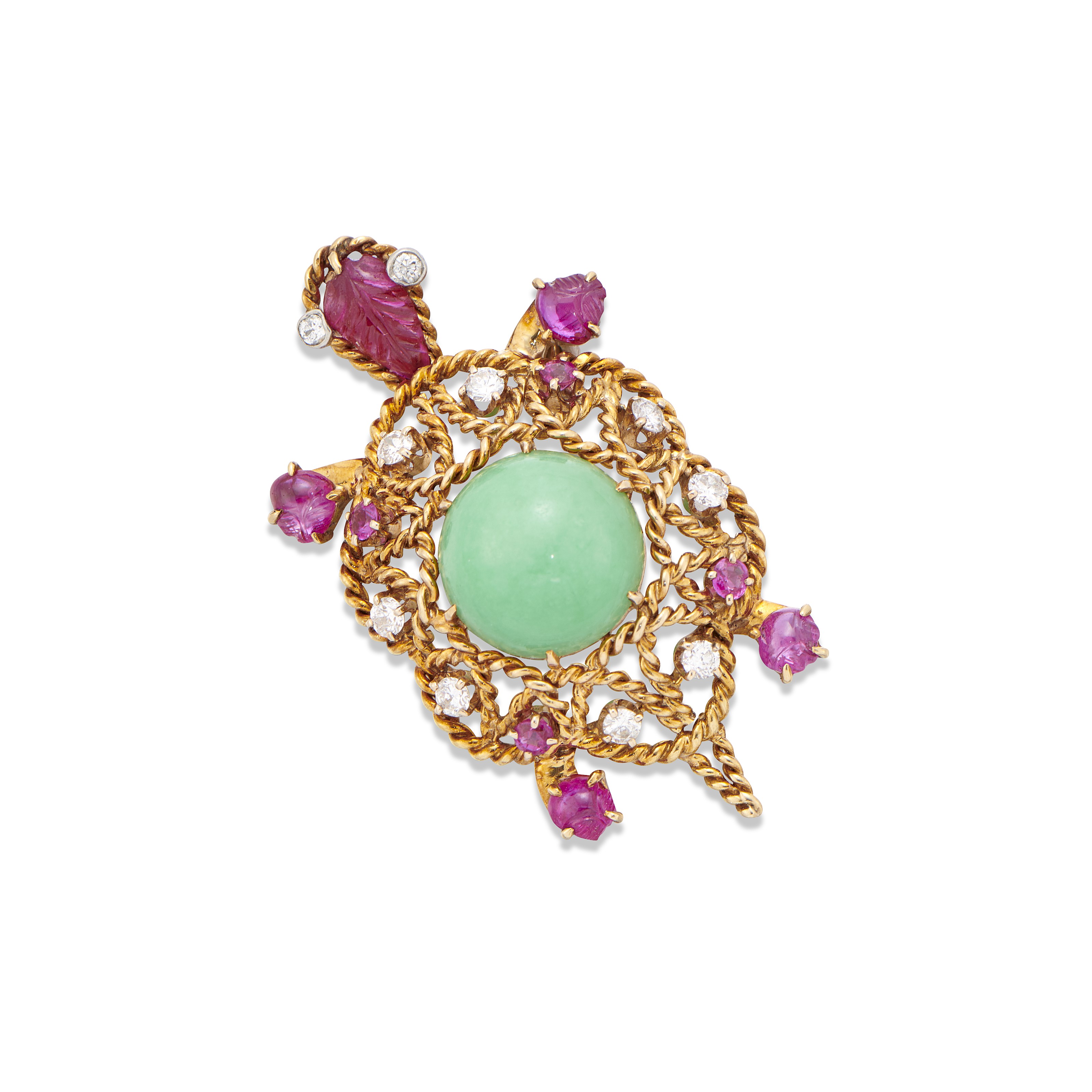 Catalog image of VAN CLEEF & ARPELS JADEITE, RUBY AND DIAMOND BROOCH