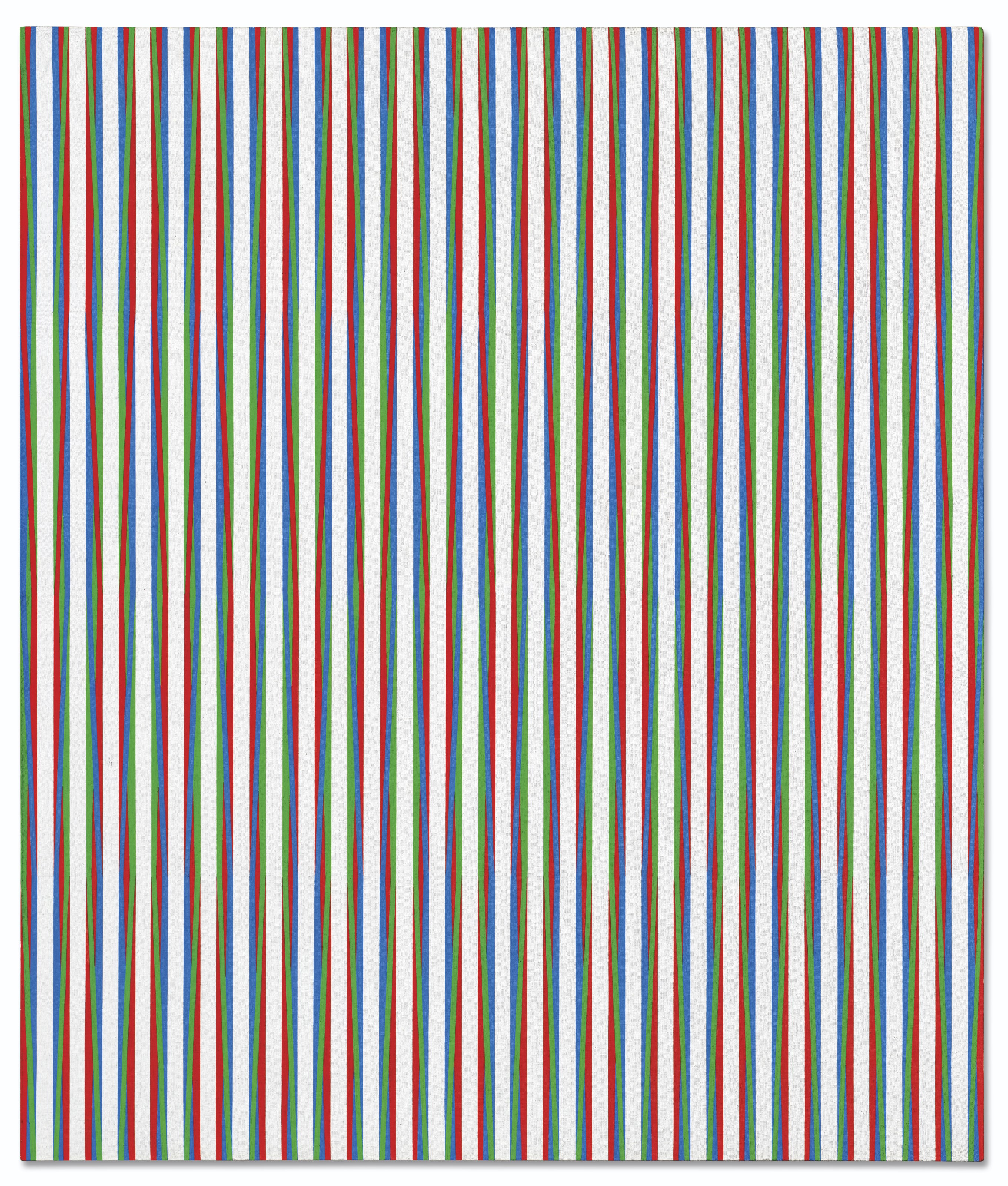 Bridget Riley (b. 1931), Zing 2, 1971. Acrylic emulsion on canvas. 54⅛ x 44¼ in (132.2 x 112.2 cm). Sold for £3,262,500 on 30 June 2021 at Christie’s in London