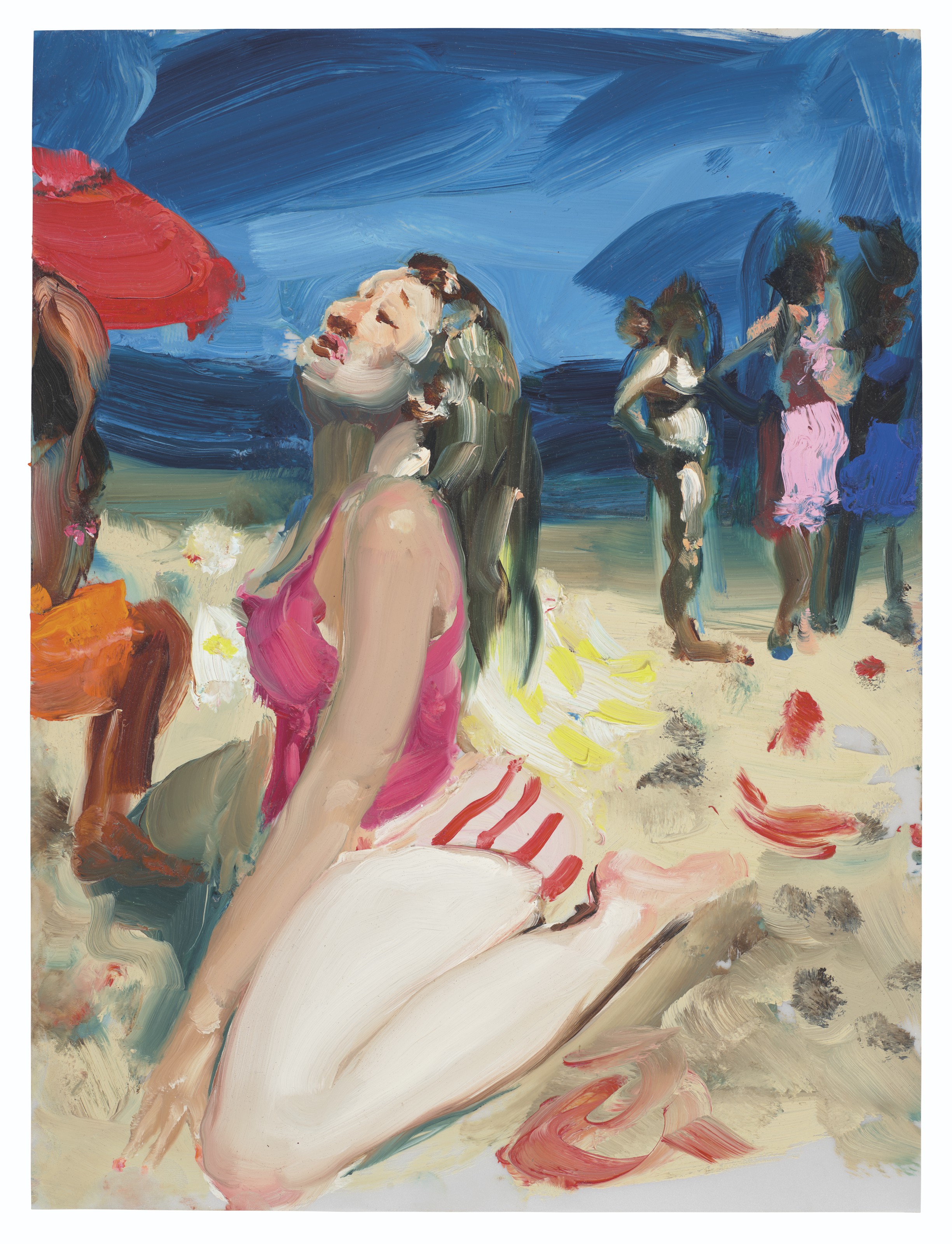 Jenna Gribbon (b. 1978), Beach Glory, 2020. Oil on vellum. 12 x 9 in (30.5 x 22.9 cm). Sold for £30,000 on 2 July 2021 at Christie’s in London. This work has been donated by the artist; the proceeds of its sale will go to amfAR, the foundation for AIDS research
