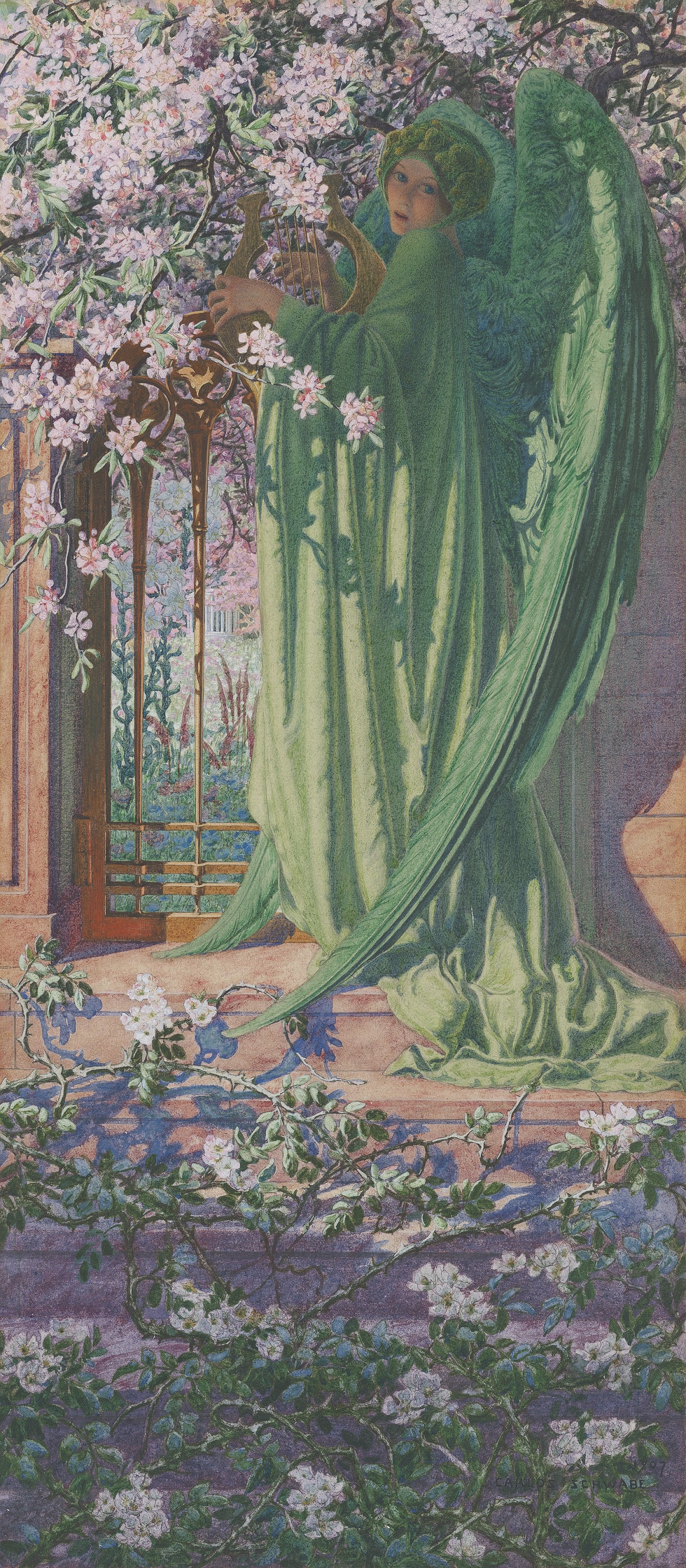 Carlos Schwabe (1866-1926), La Porte d&rsquo;or, 1907. Pencil, watercolour and bodycolour on paper. 16&frac34; x 7⅜ in (42.5 x 18.7 cm). Sold for &pound;225,000 on 15 July 2021 at Christie&rsquo;s in London