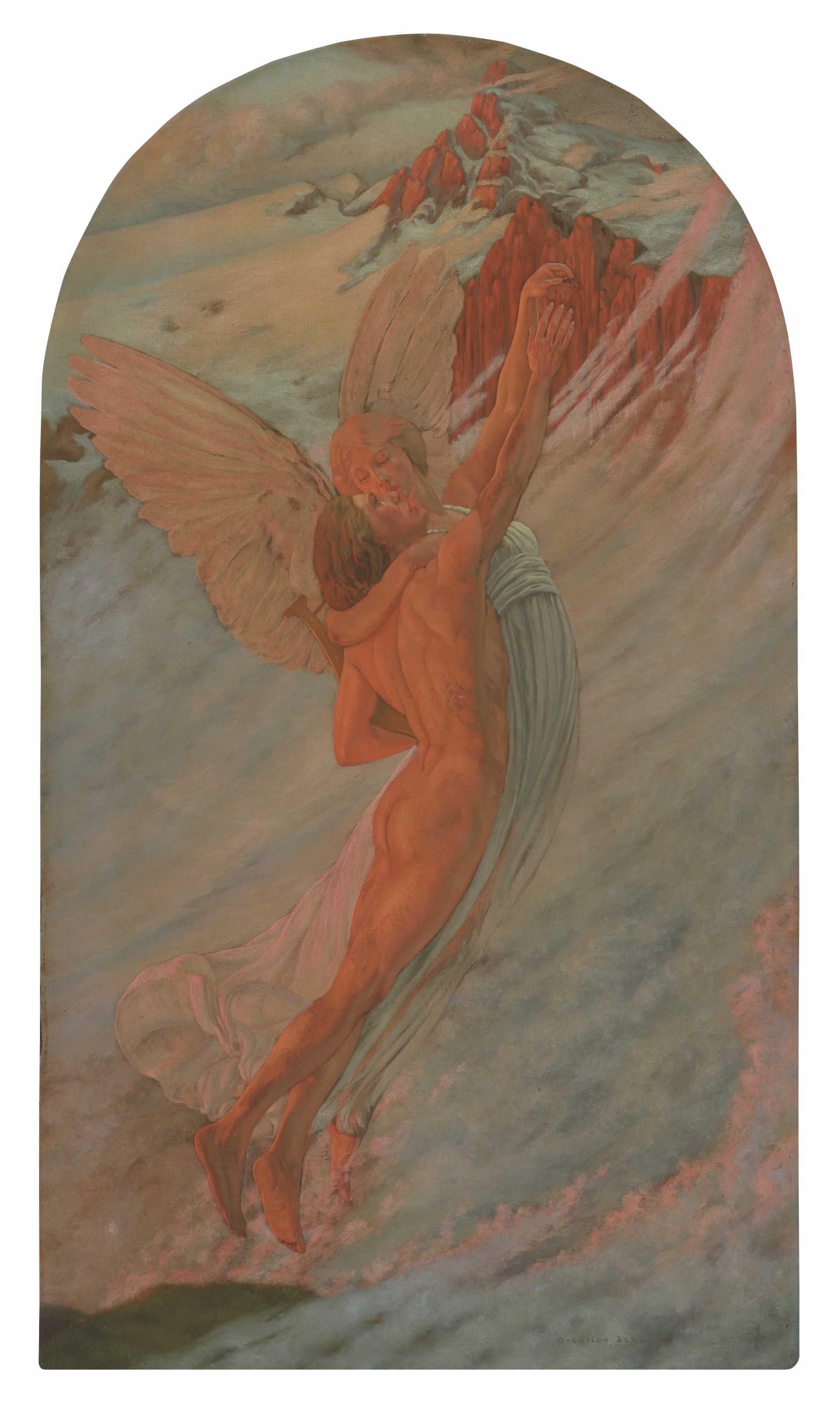 Carlos Schwabe (1866-1926), L&rsquo;Id&eacute;al, circa 1912. Oil on canvas. 40⅛ x 22⅞ in (102 x 58.2 cm). Sold for &pound;93,750 on 15 July 2021 at Christie&rsquo;s in London