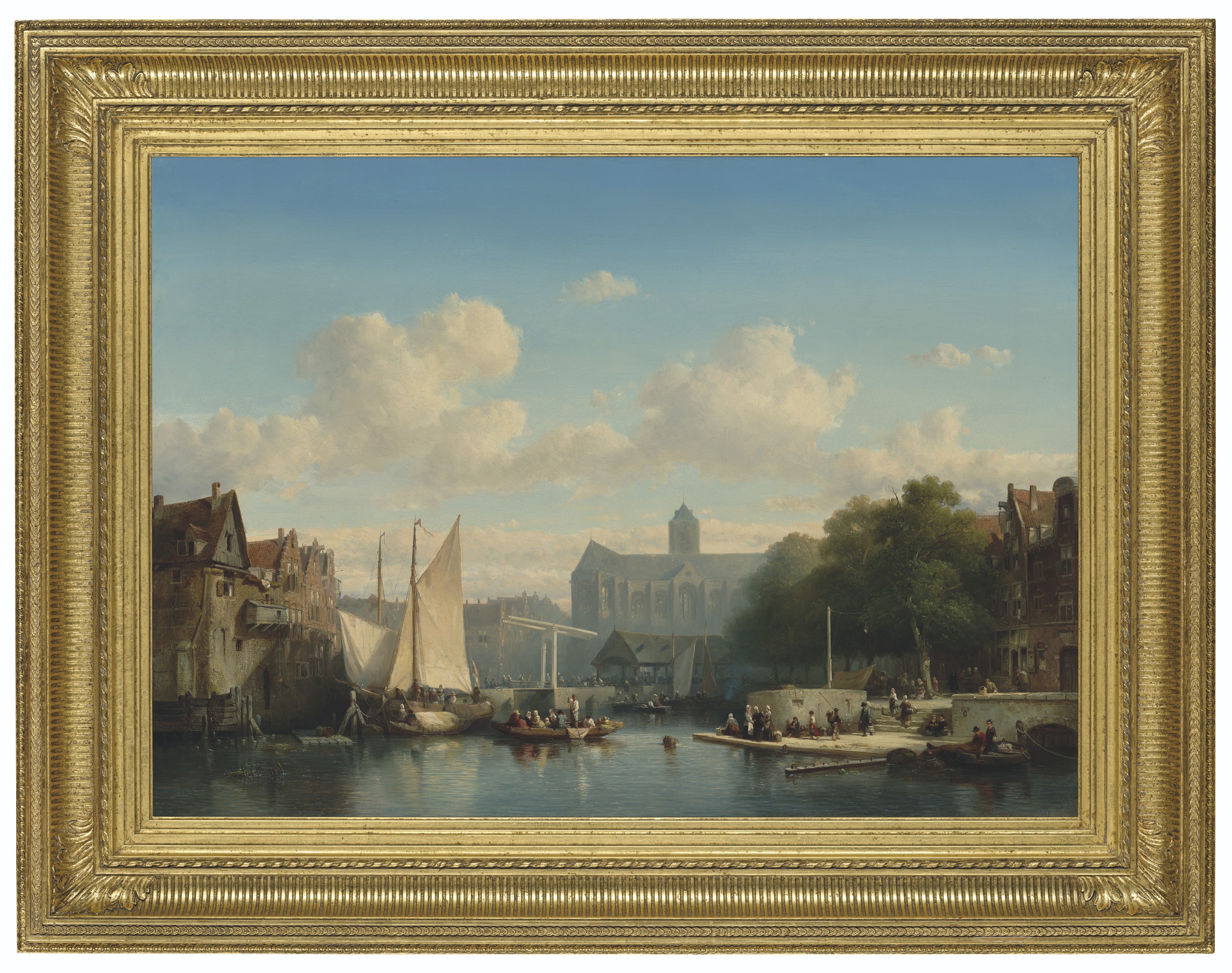 SALOMON LEONARDUS VERVEER (DUTCH, 1813-1876), Town dock in summer