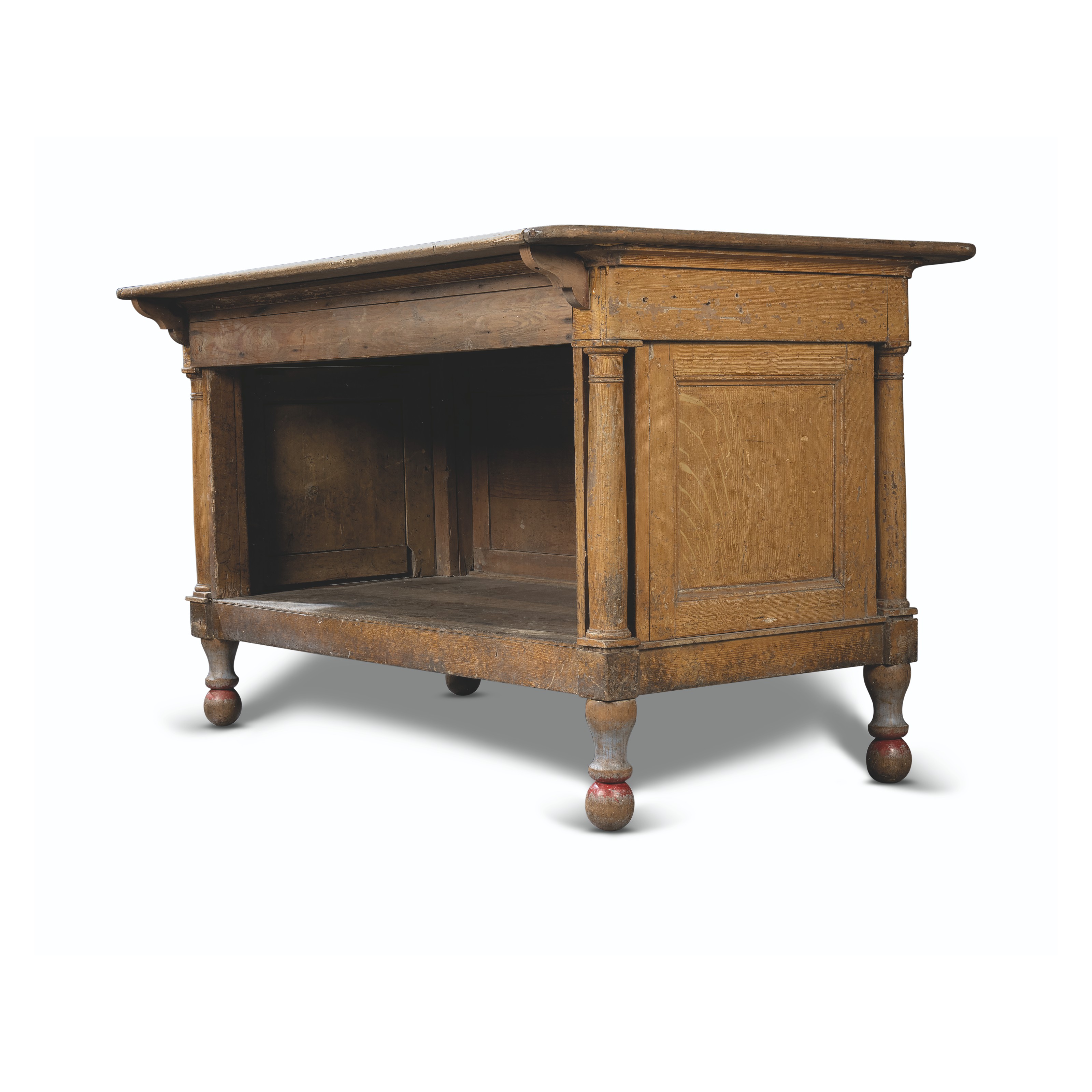 A VICTORIAN PINE, GRAINED AND OAK PREPARATION TABLE, MID19TH CENTURY