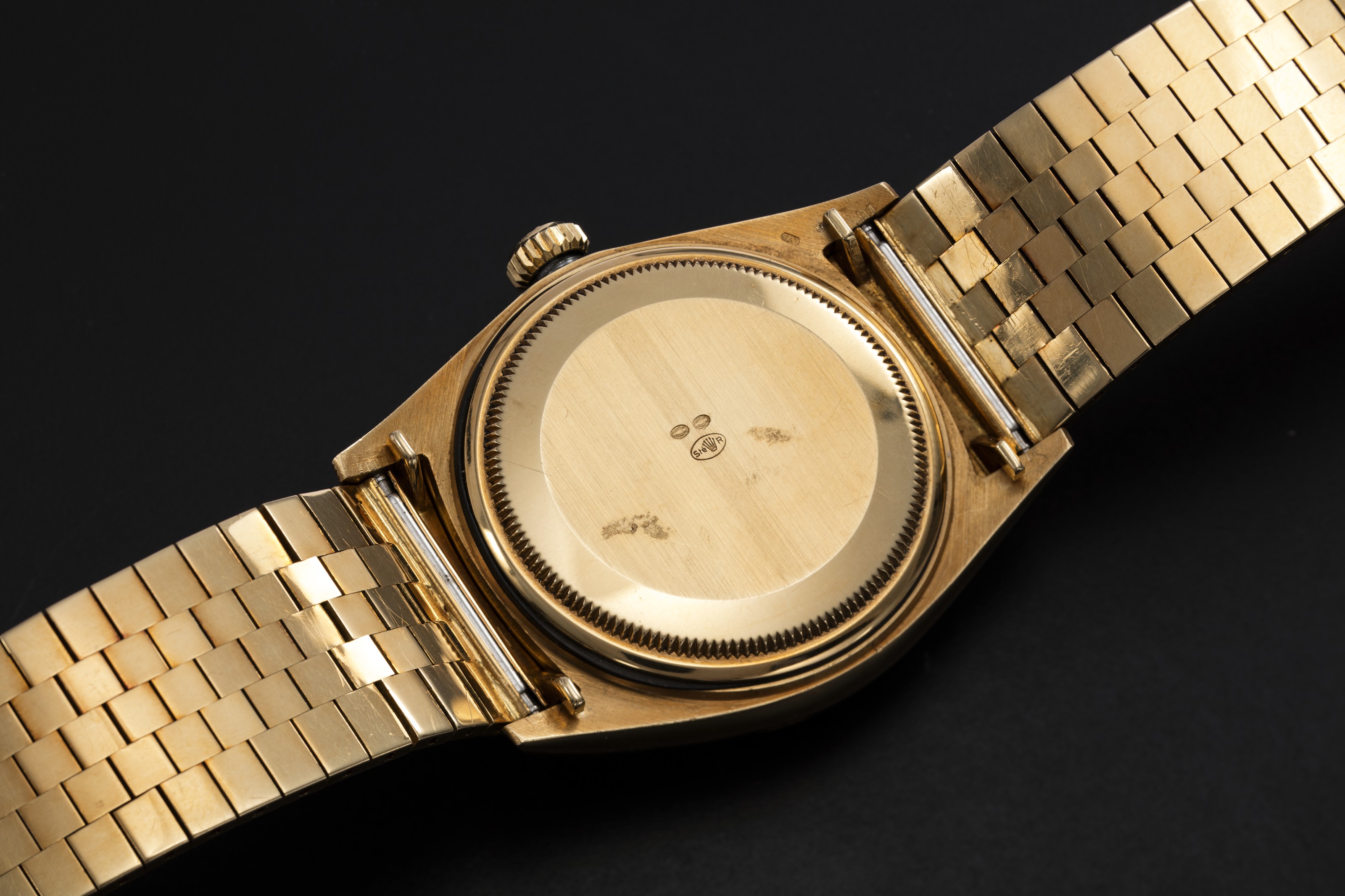 Rolex, A Rare Gold Oyster Perpetual Day-Date With “Florentine-Finish” Case  And Bracelet, Ref. 1806, Case Number: 1'312'163, Movement Number: Dd67'249  | Christie'S