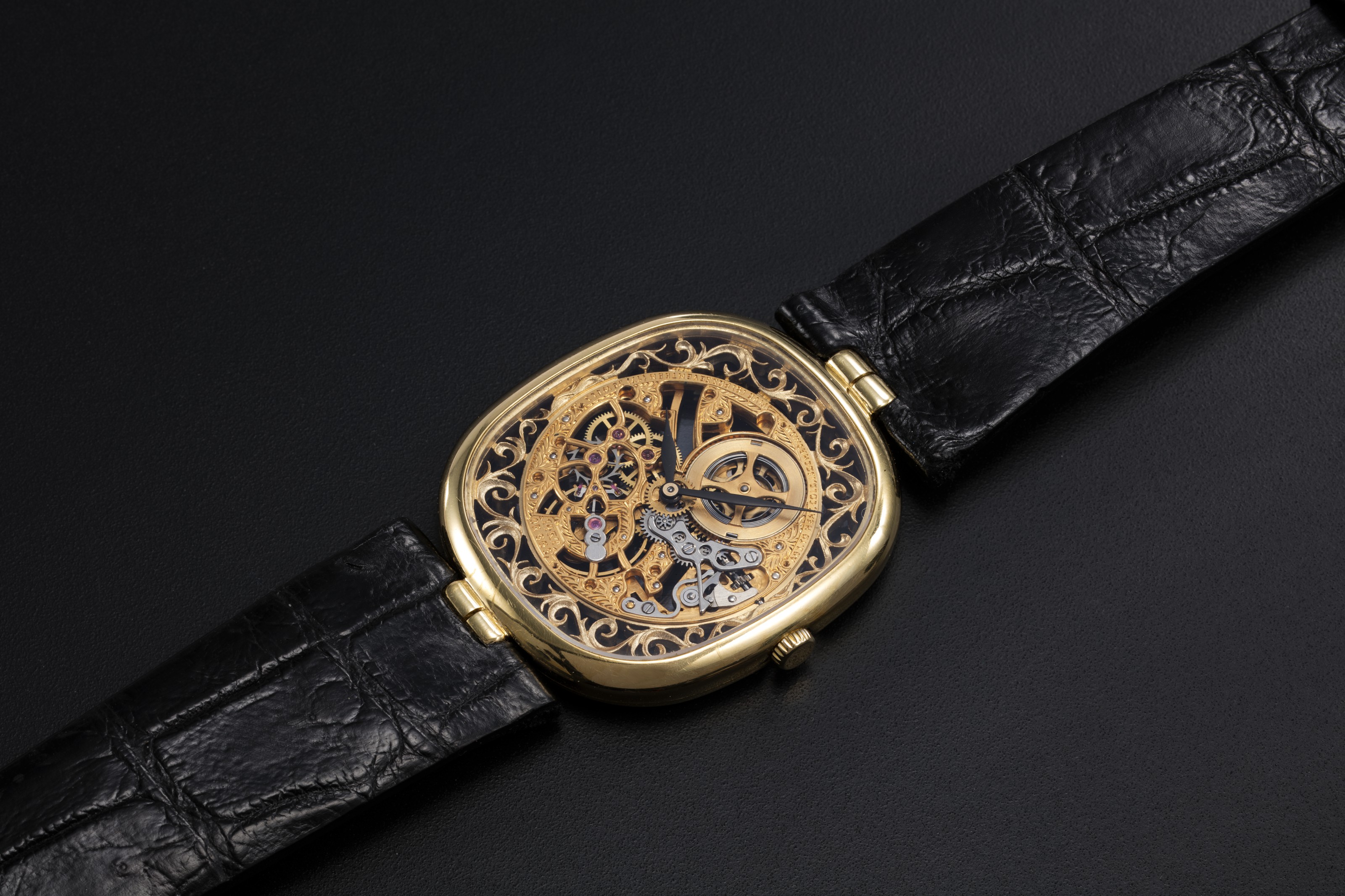 PATEK PHILIPPE, A GOLD ULTRA THIN MANUAL-WINDING SKELETON ELLIPSE