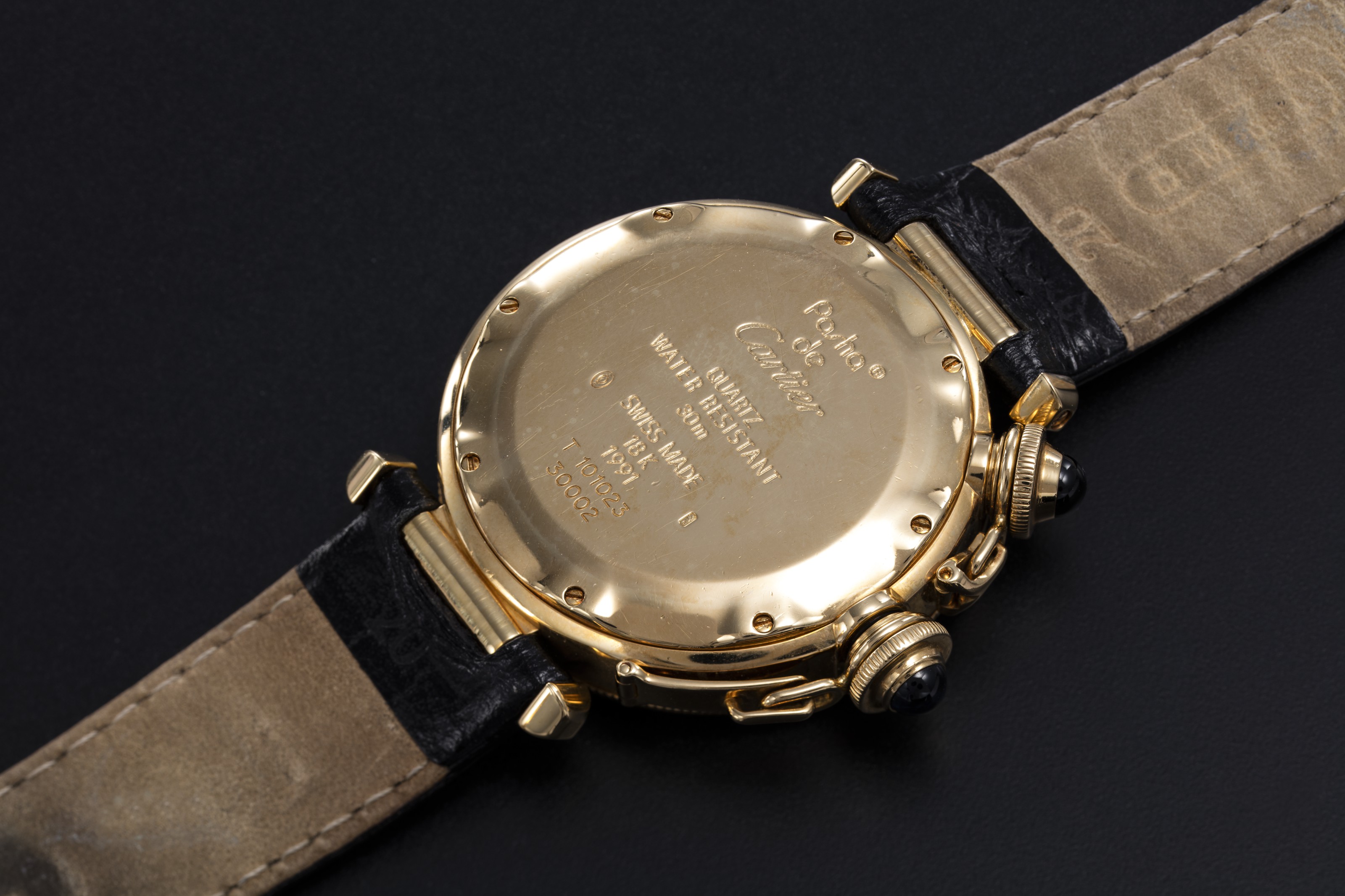 CARTIER, A GOLD PASHA DE CARTIER CALENDAR WATCH WITH MOON-PHASE