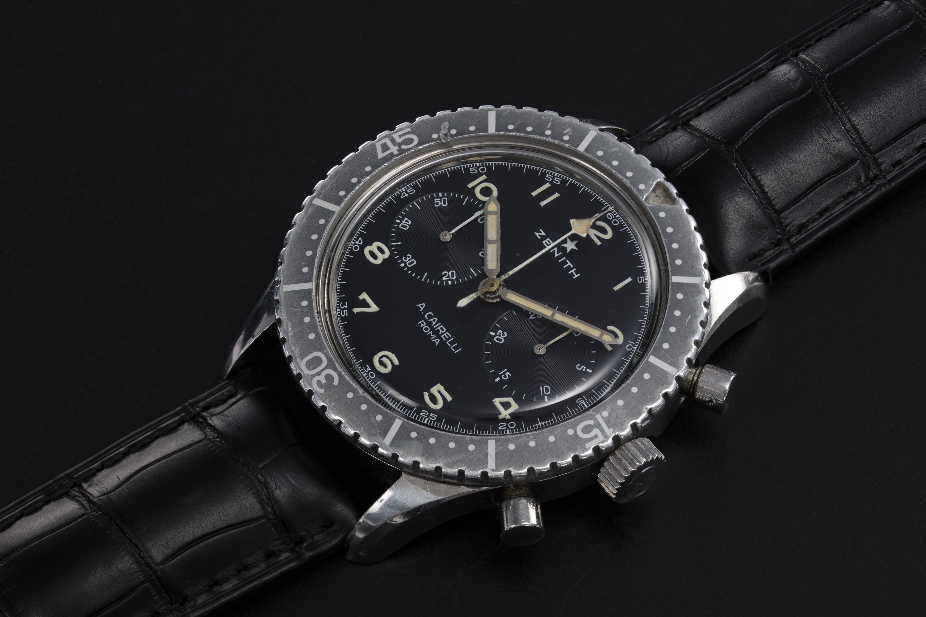 ZENITH, A STEEL MILITARY CAIRELLI CP-2 CHRONOGRAPH MADE FOR THE