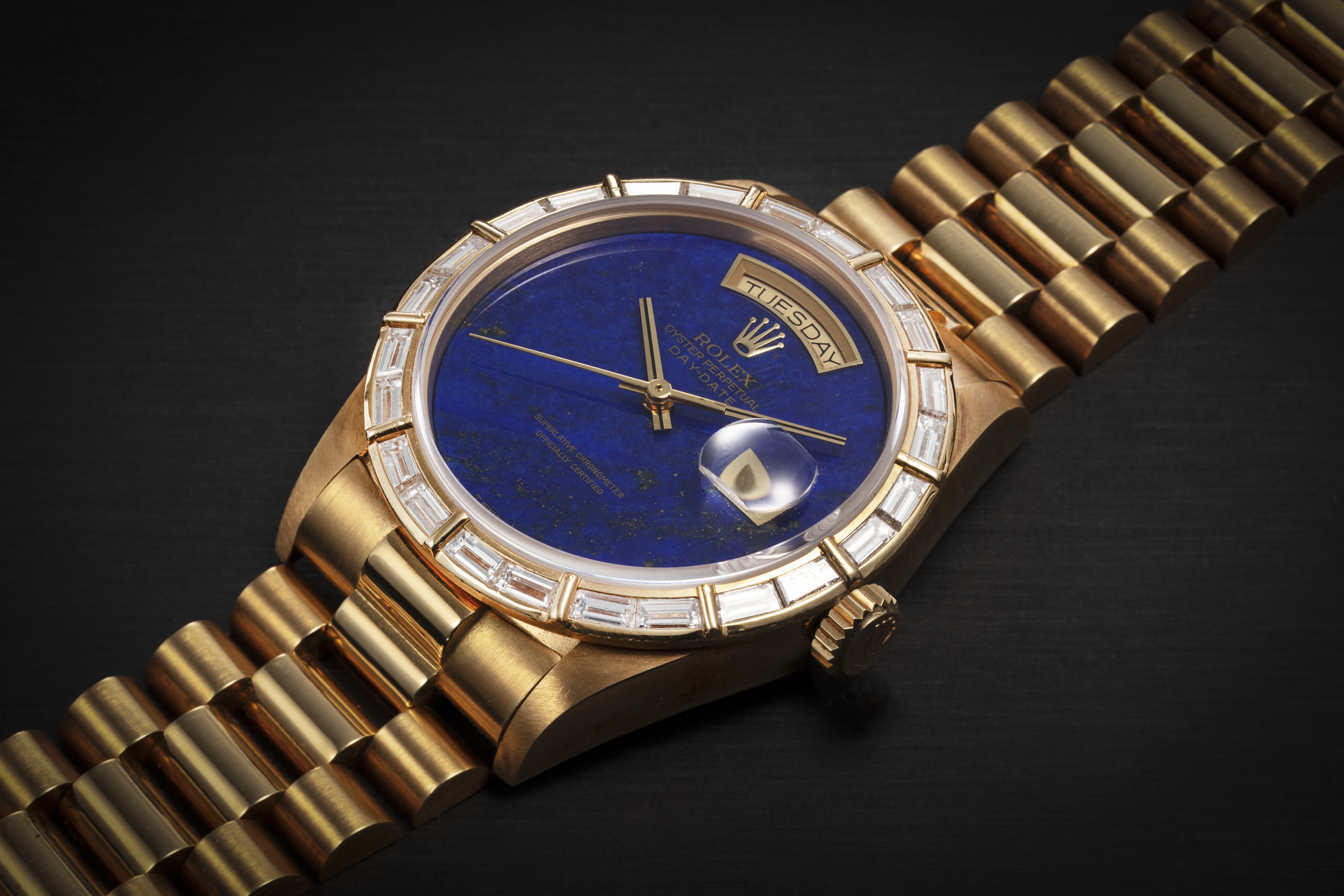 ROLEX DAY DATE REF. 18168 DEEP BLUE A GOLD AND DIAMOND