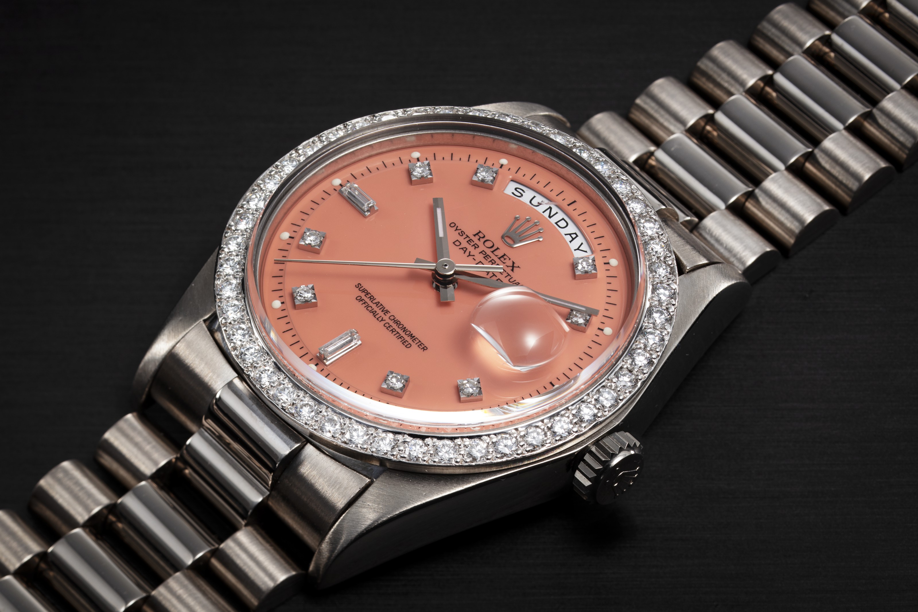 ROLEX, DAY-DATE REF. 1804, A GOLD AND DIAMOND AUTOMATIC WRISTWATCH 