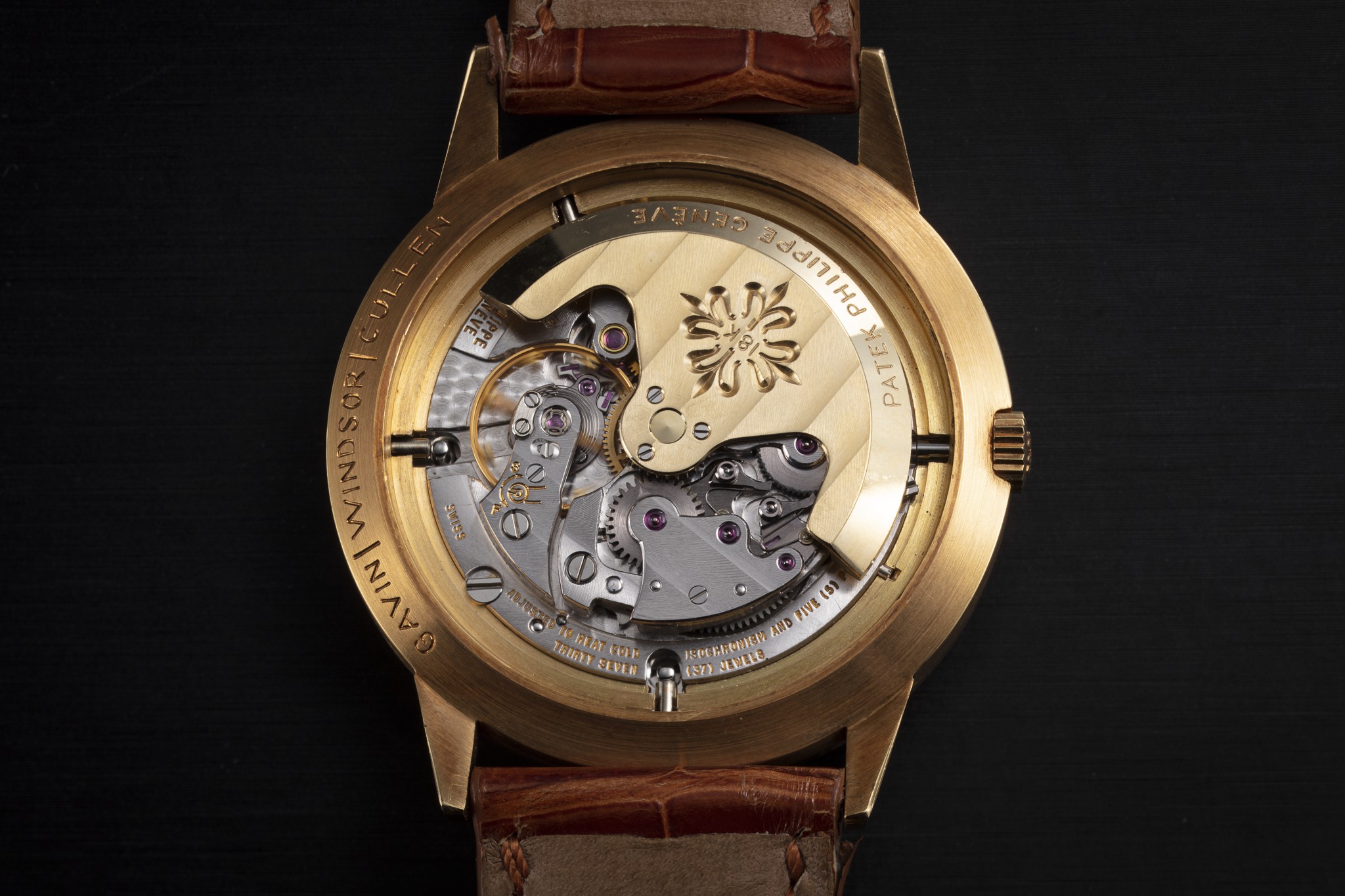 PATEK PHILIPPE REF. 3450 100 A RARE GOLD AUTOMATIC PERPETUAL CALENDAR WITH SAPPHIRE CRYSTAL CASEBACK CASE NUMBER 2 808 567 MOVEMENT NUMBER 1 119 793 Christie s