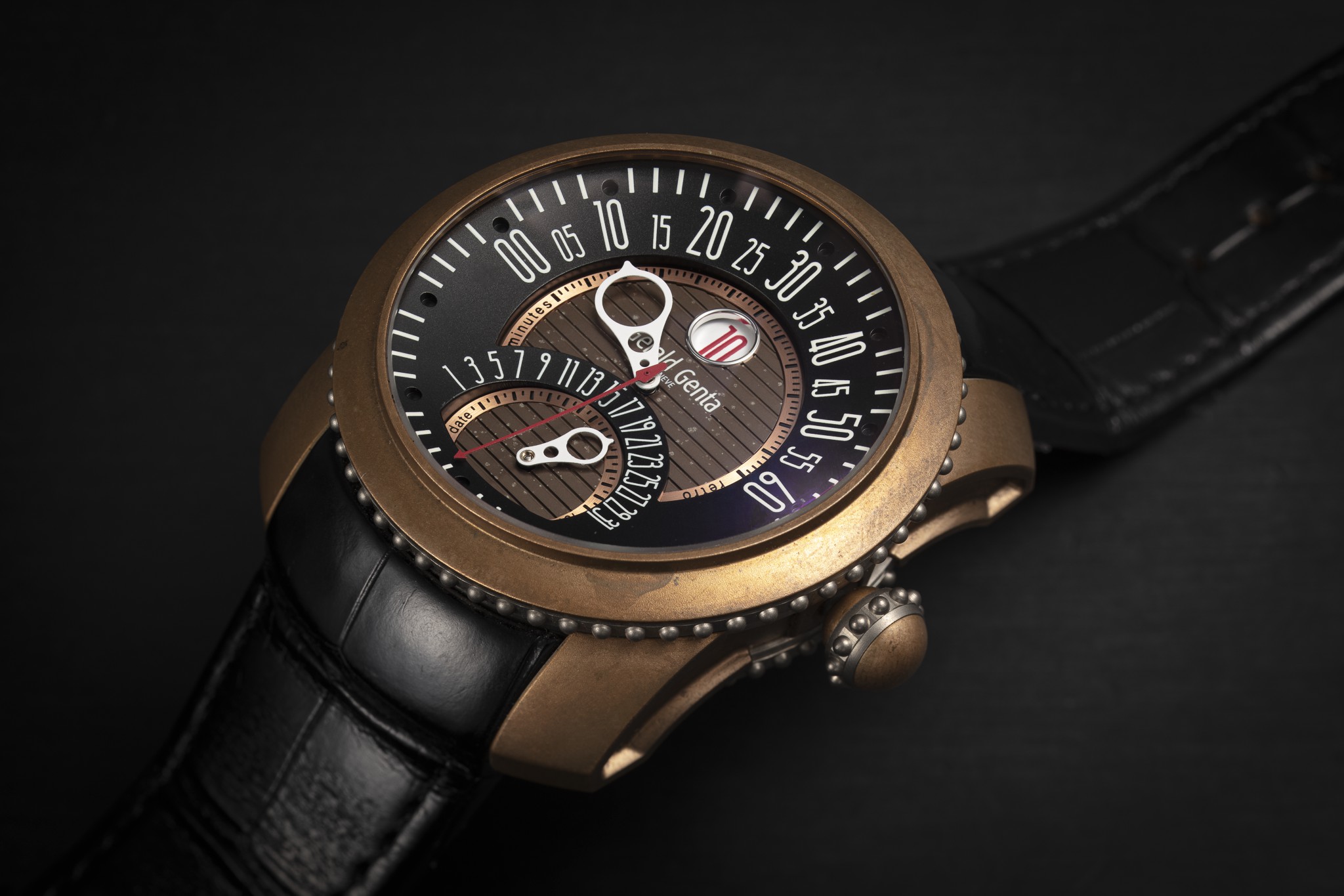 GERALD GENTA, GEFICA SAFARI REF. GBS.Y.98, A BRONZE AND TITANIUM AUTOMATIC  BI-RETROGRADE WRISTWATCH, CASE NUMBER: 123'328 | Christie's