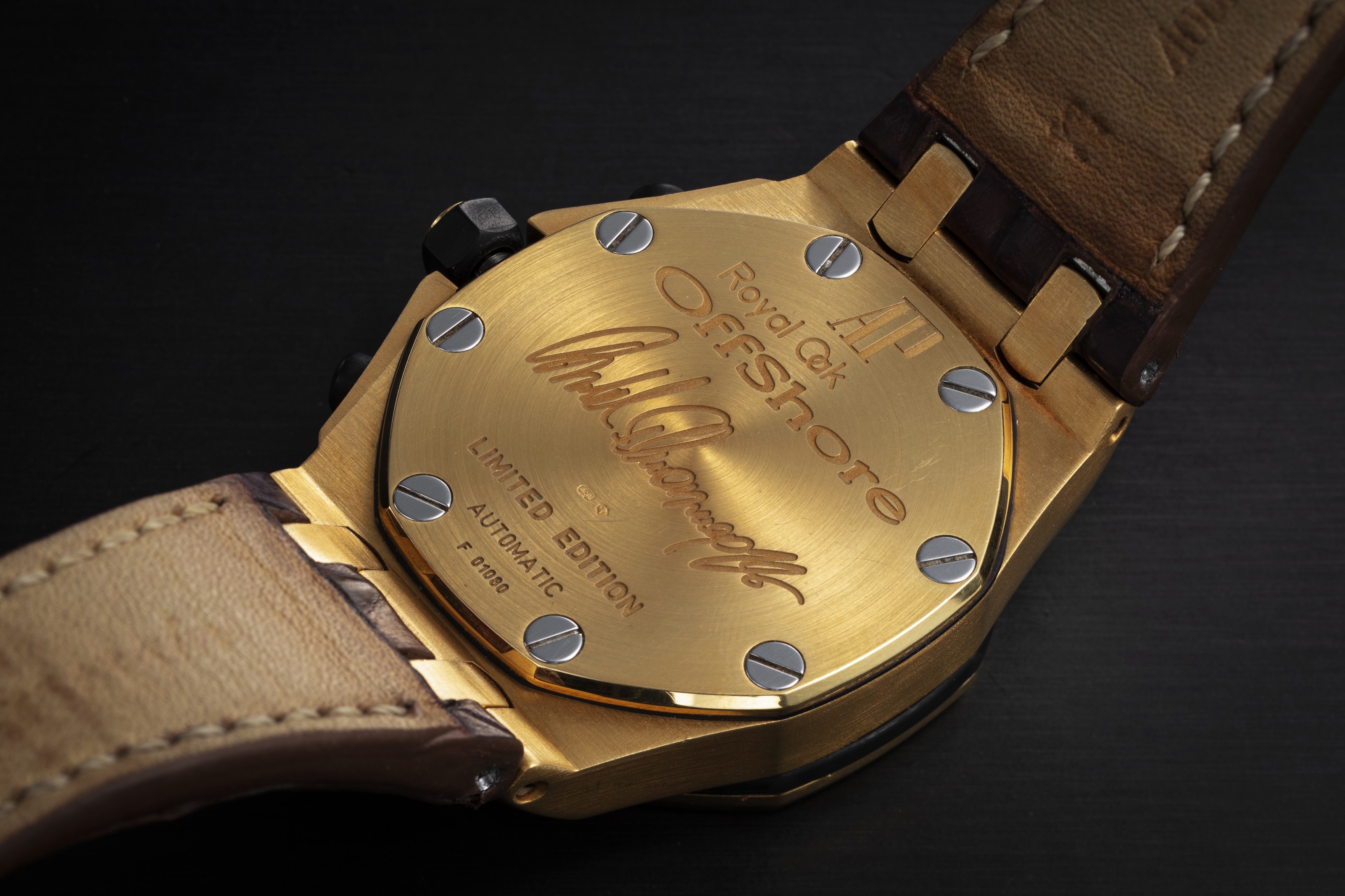 AUDEMARS PIGUET ROYAL OAK OFFSHORE REF. 26007BA ARNOLD A LIMITED EDITION GOLD AUTOMATIC CHRONOGRAPH CASE NUMBER F 01 080 MOVEMENT NUMBER 561 031 Christie s
