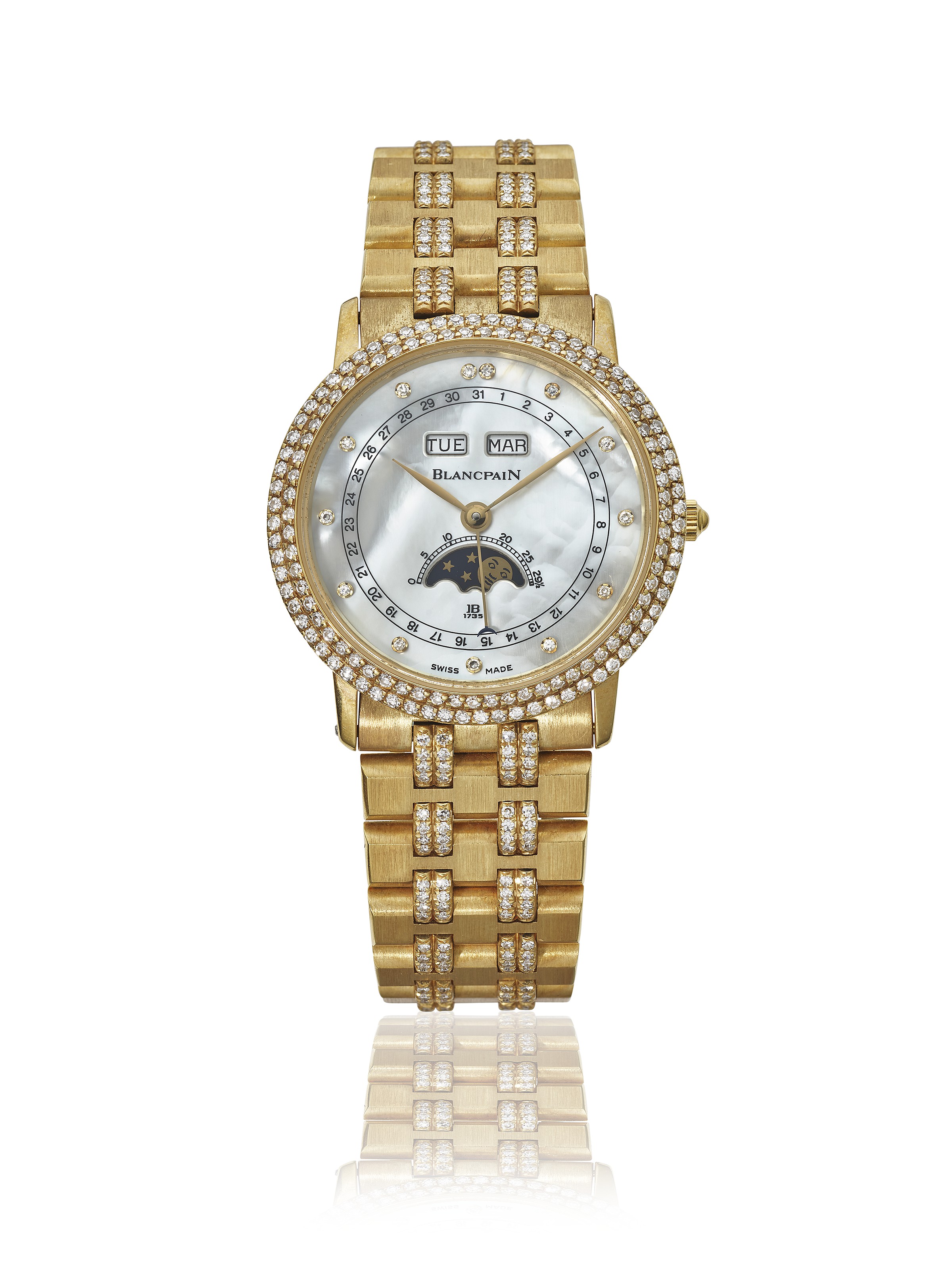 BLANCPAIN GOLD AND DIAMONDS PERPETUAL CALENDAR WITH MOTHER OF PEARL DIAL Christie s