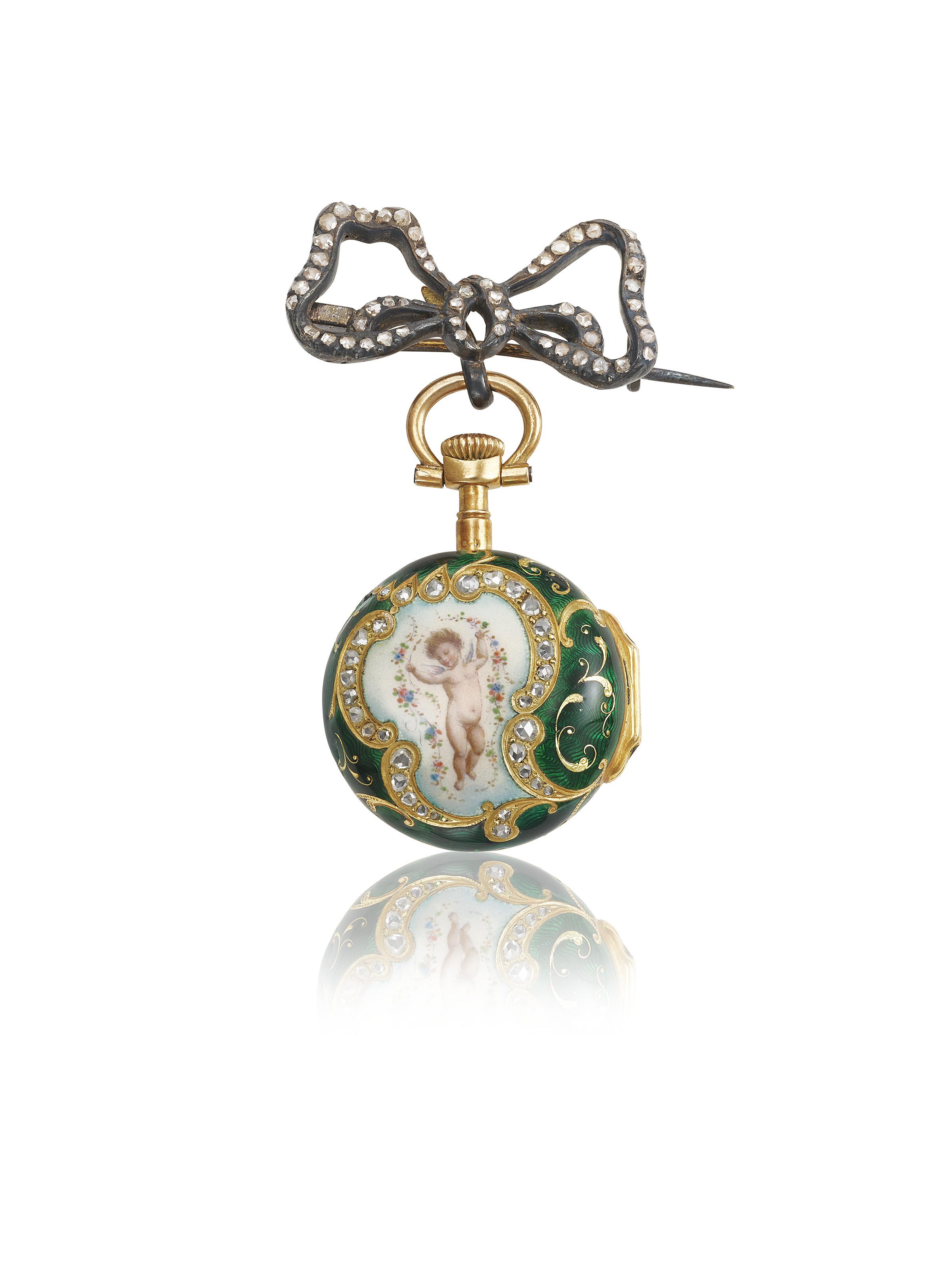 CALDWELL 18K GOLD, ENAMEL AND DIAMOND-SET PAIR CASED