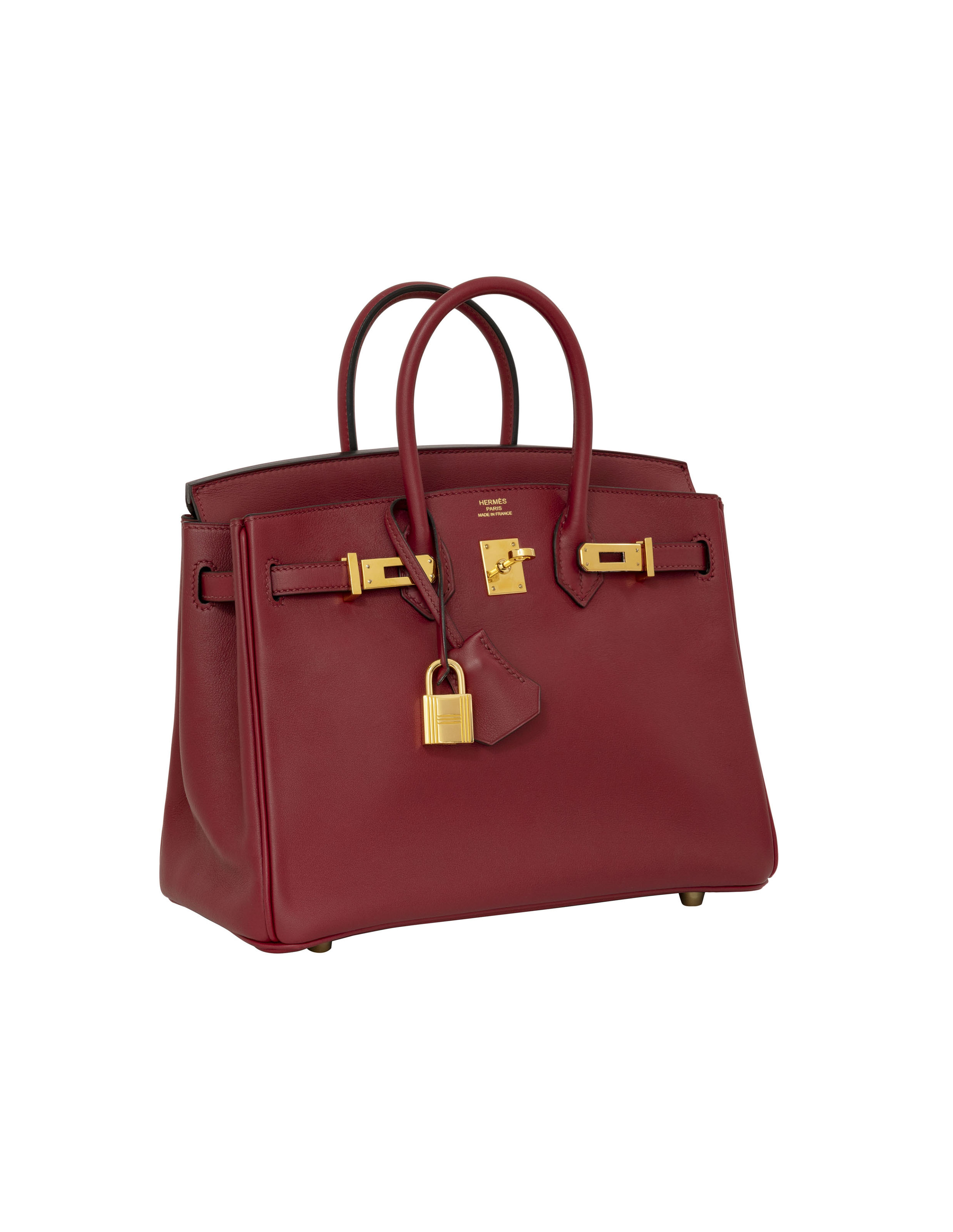 A ROUGE GRENAT SWIFT LEATHER BIRKIN 25 WITH GOLD HARDWARE