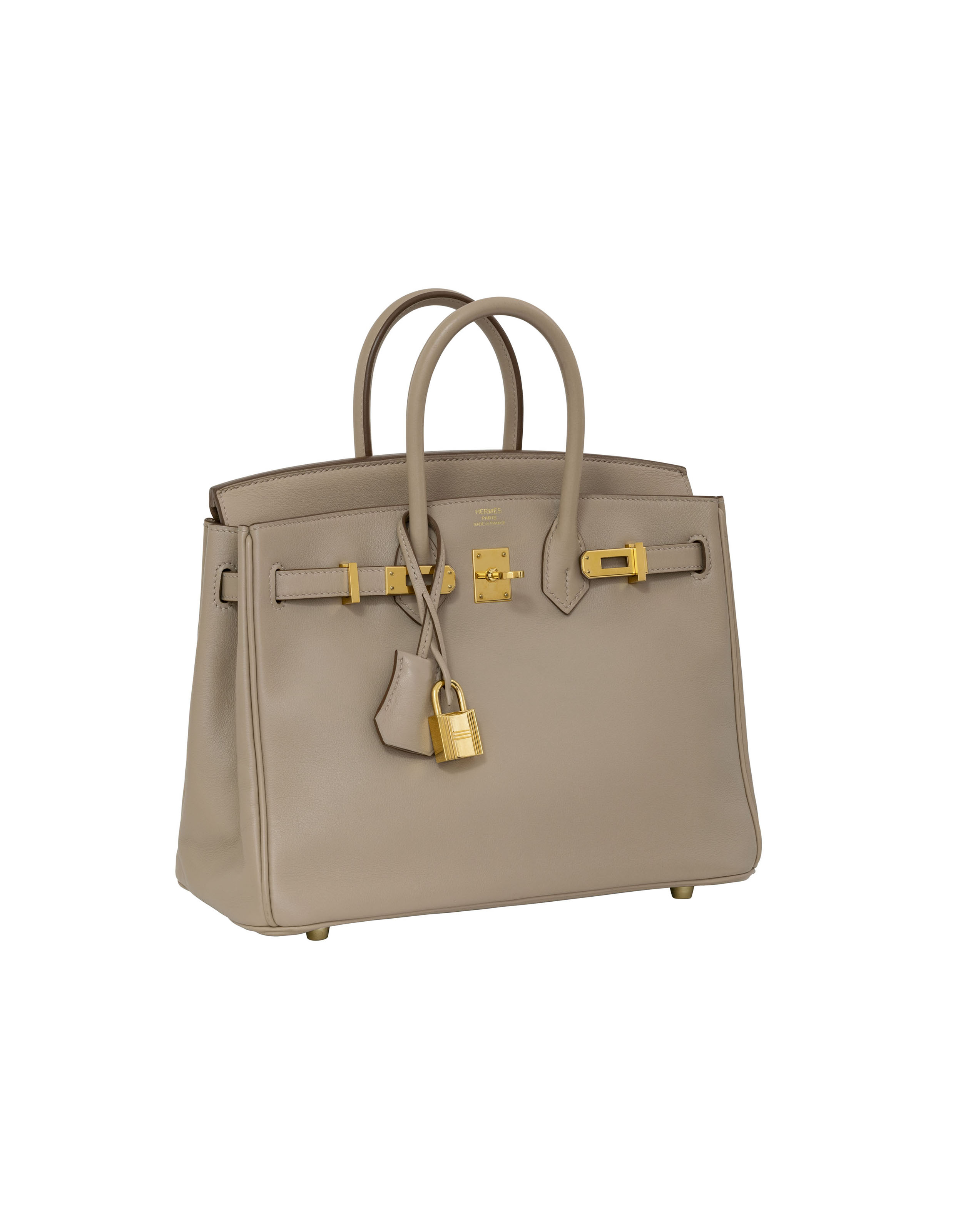 A GRIS TOURTERELLE SWIFT LEATHER BIRKIN 25 WITH GOLD HARDWARE