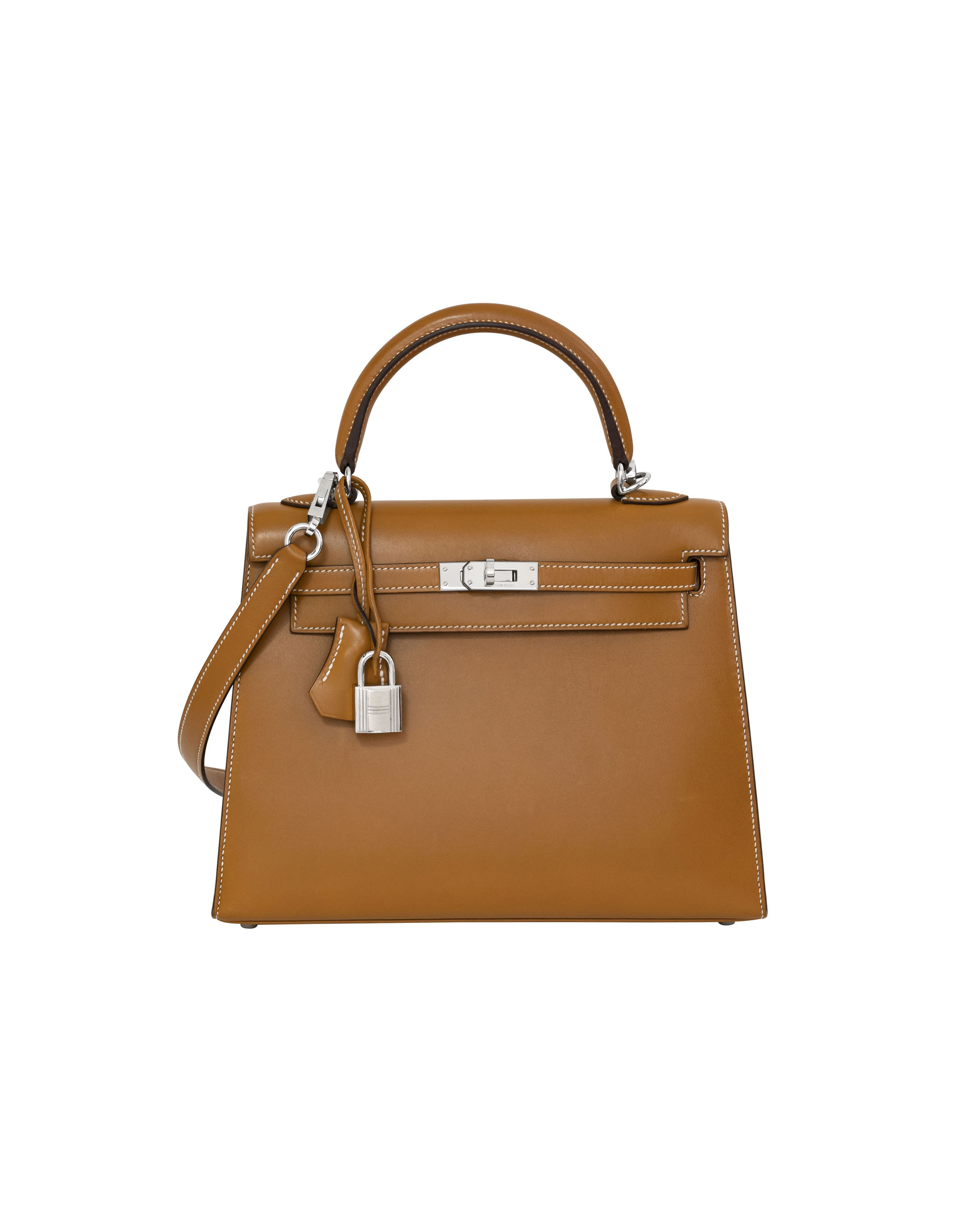 A GOLD CALF BOX LEATHER SELLIER KELLY 25 WITH PALLADIUM HARDWARE