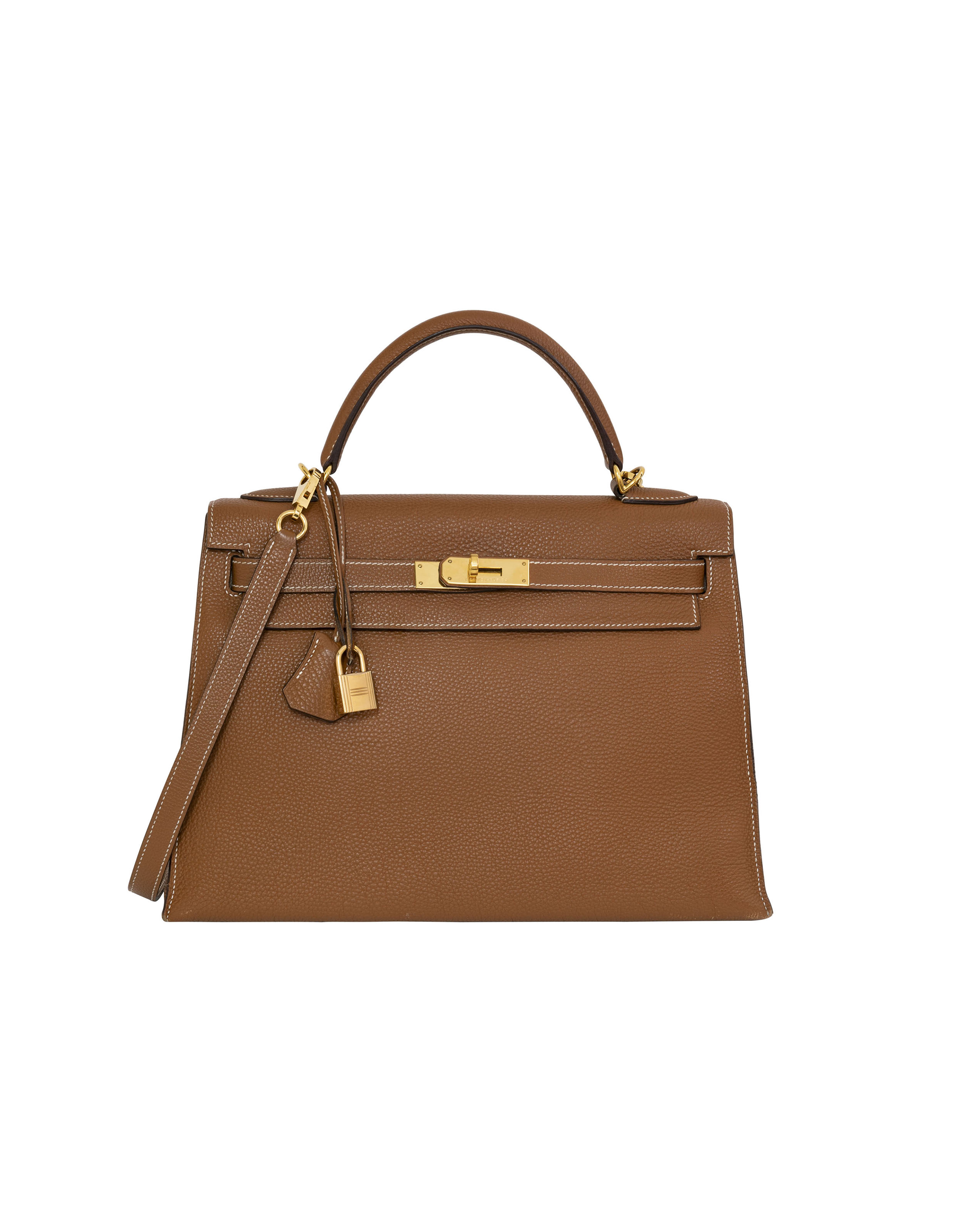 A GOLD TOGO LEATHER MOU SELLIER KELLY 32 WITH GOLD HARDWARE