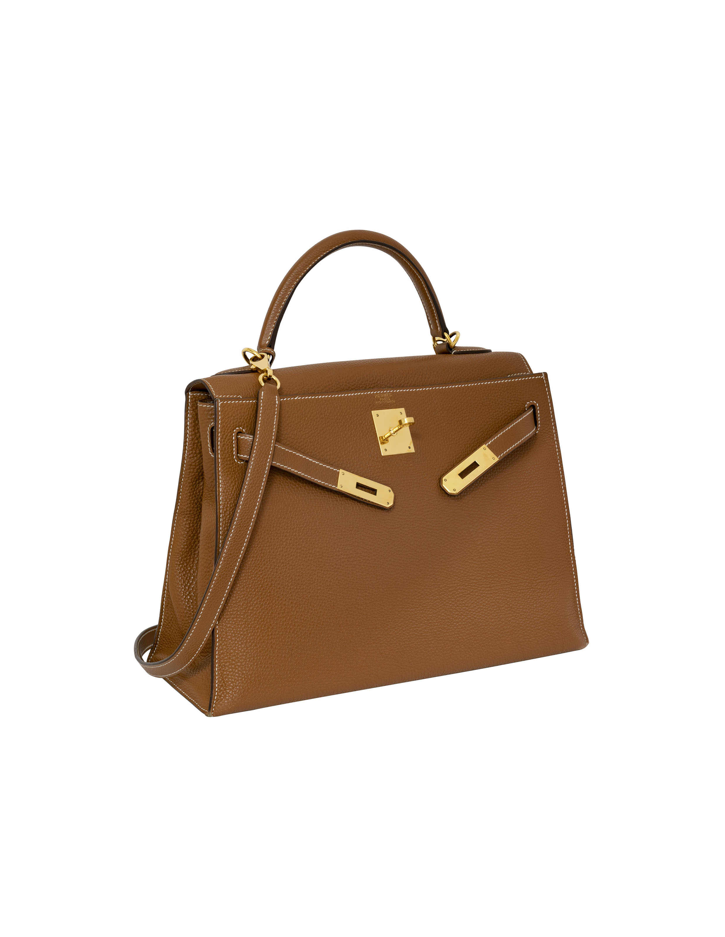 A GOLD TOGO LEATHER MOU SELLIER KELLY 32 WITH GOLD HARDWARE