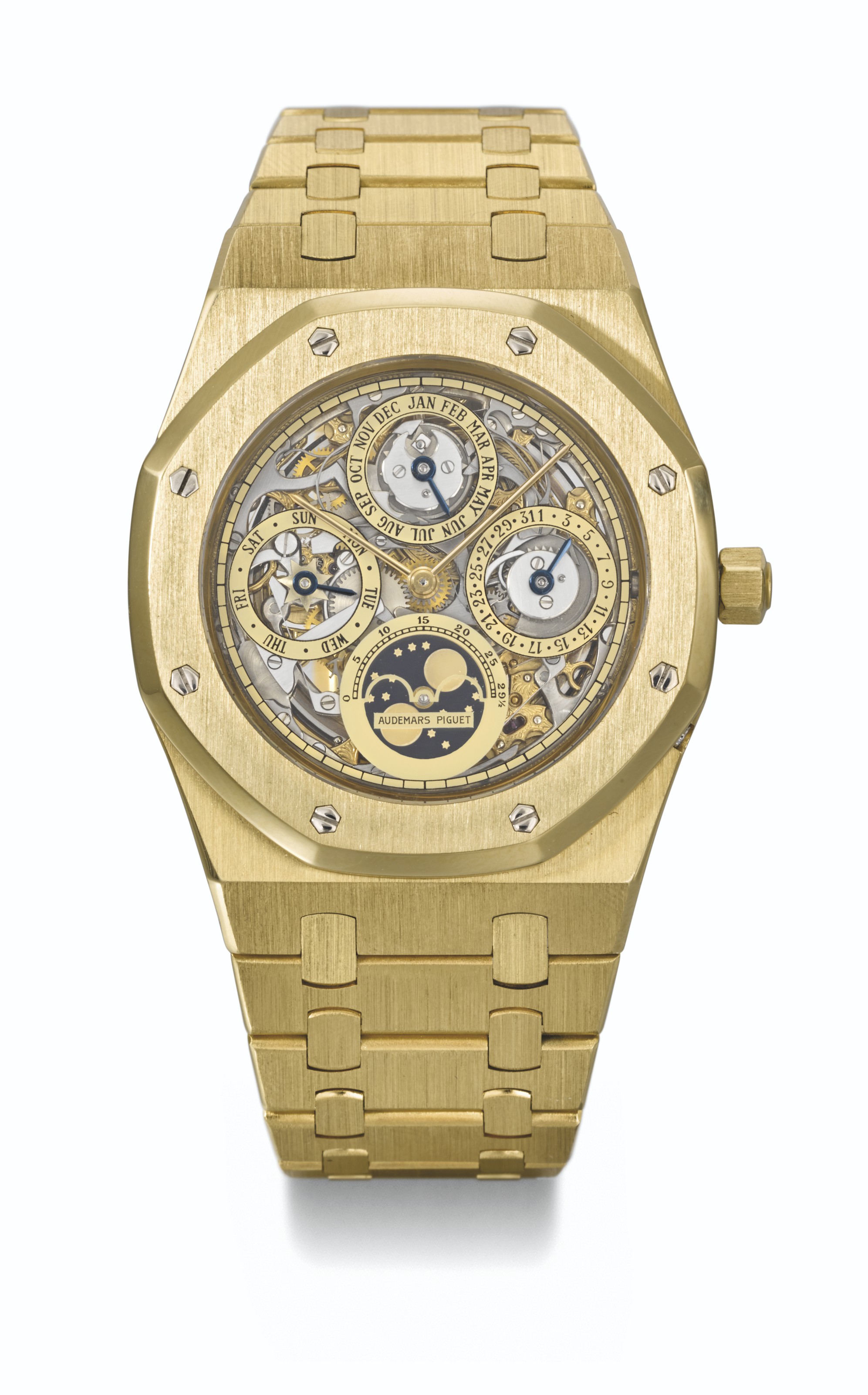 AUDEMARS PIGUET. A VERY RARE AND ATTRACTIVE 18K GOLD SKELETONIZED