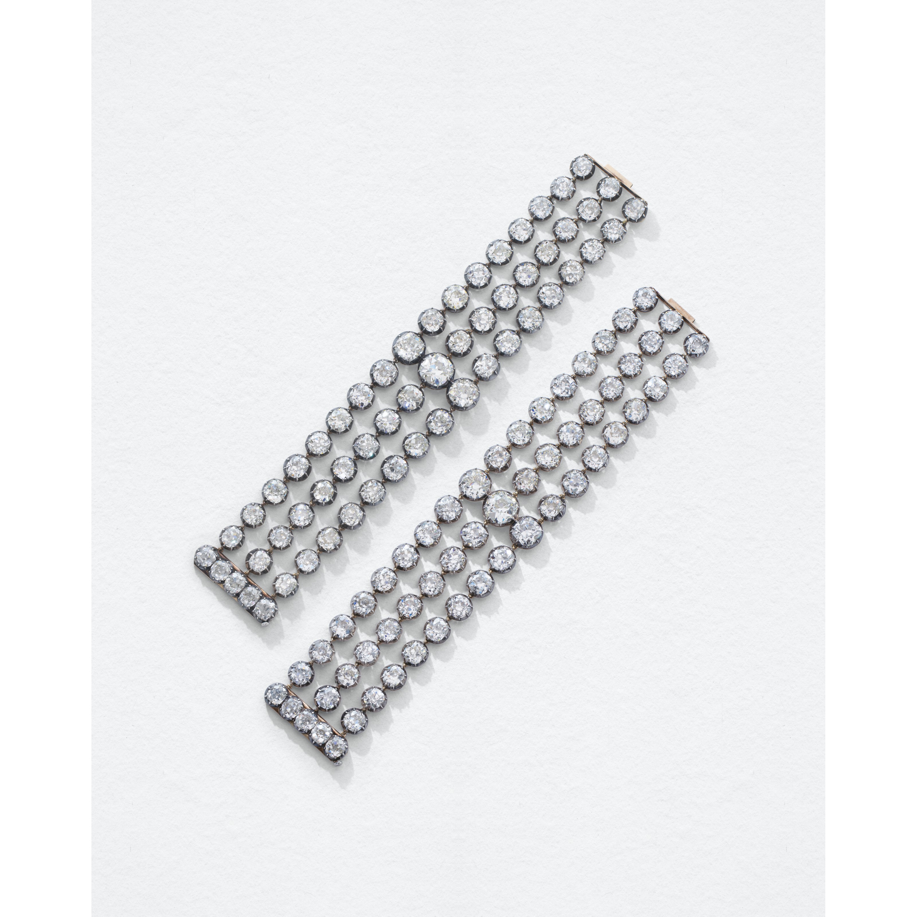 The historic Marie-Antoinette diamonds, a pair of diamond bracelets. Sold for CHF 7,459,000 on 9 November 2021 at Christie's in Geneva