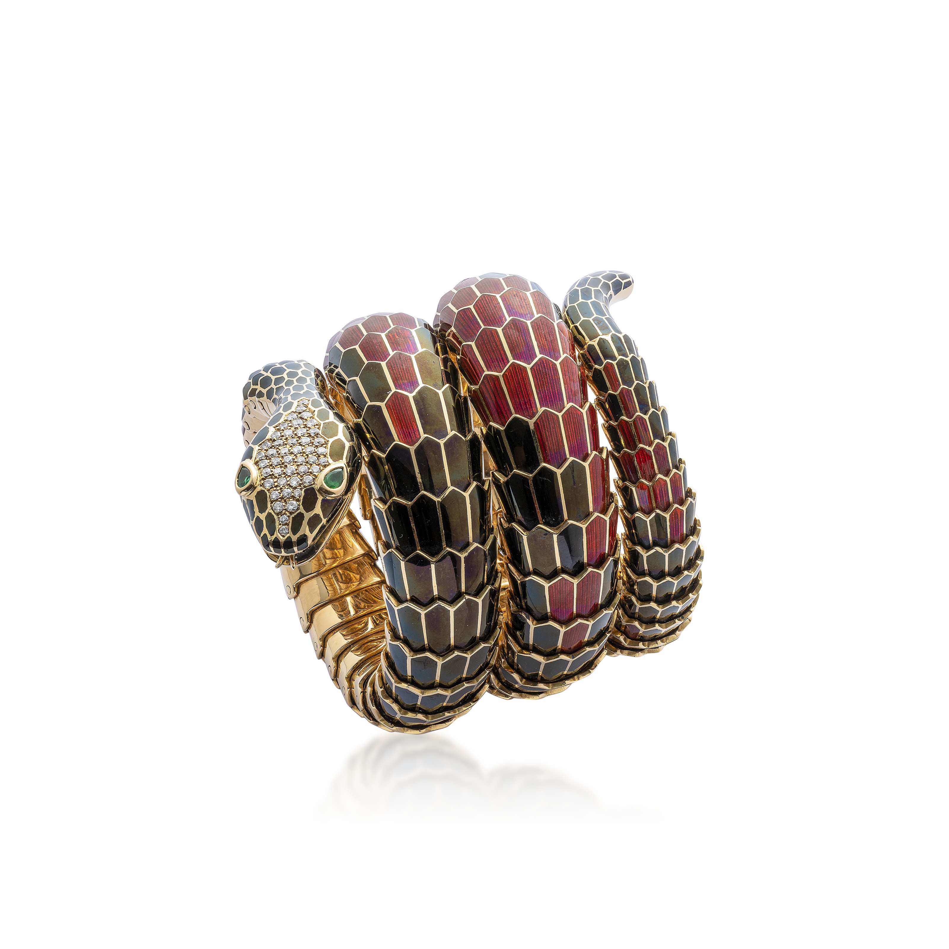BULGARI ENAMEL, DIAMOND AND EMERALD 'SERPENTI' BRACELET, Christie's
