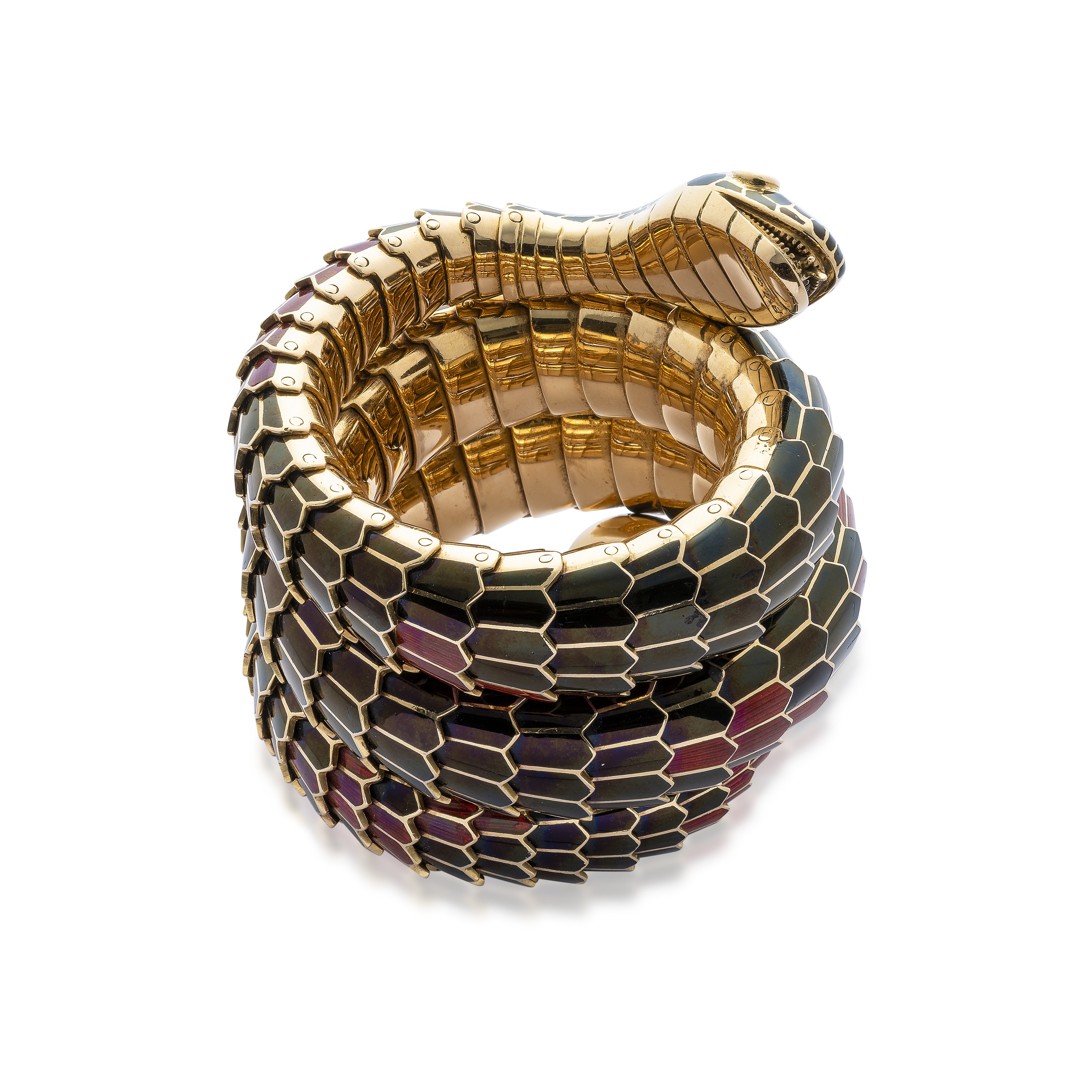 BULGARI ENAMEL, DIAMOND AND EMERALD 'SERPENTI' BRACELET, Christie's