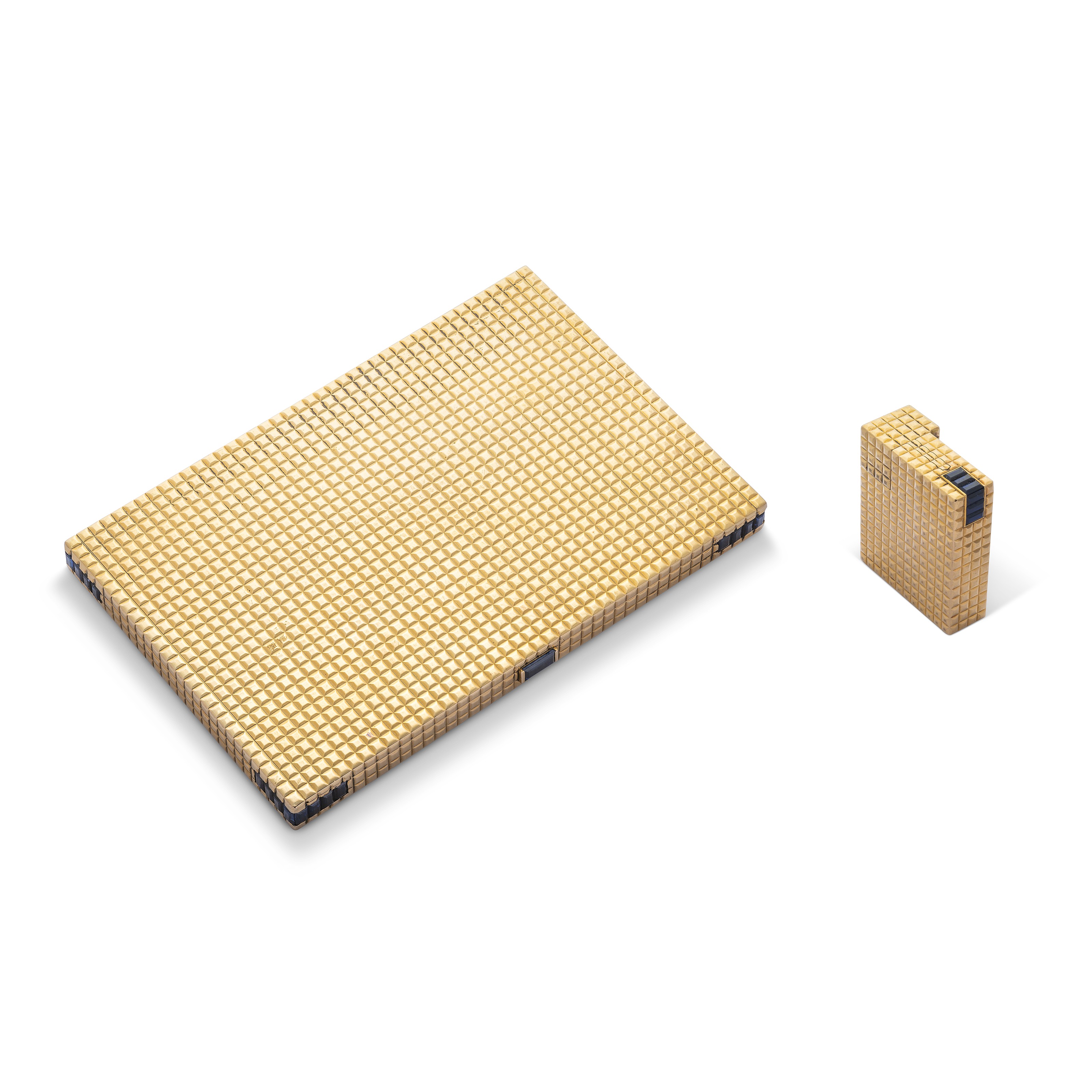 cartier gold cigarette case NO RESERVE - CARTIER ART DECO GOLD AND SAPPHIRE CIGARETTE CASE AND LIGHTER  SET,