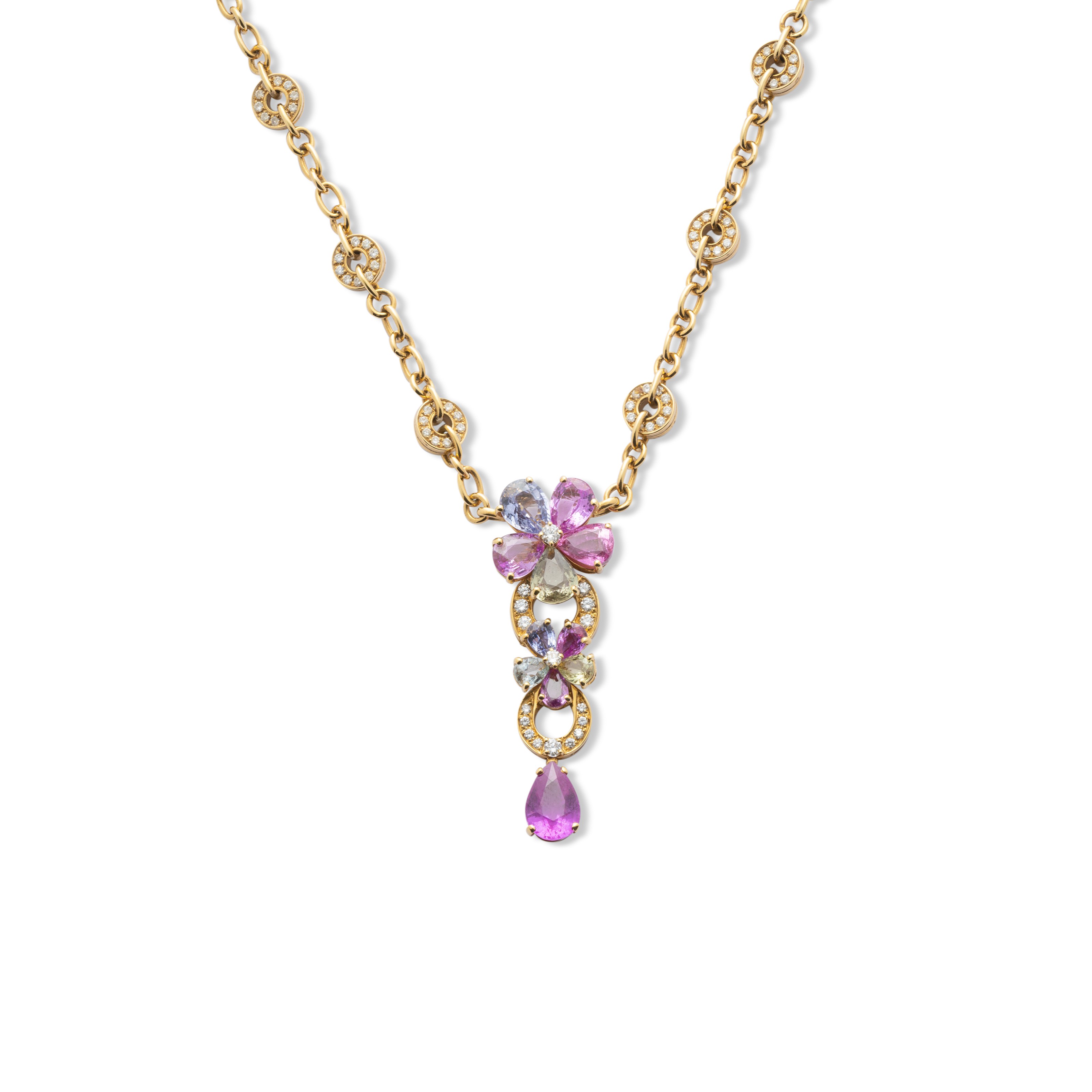BULGARI MULTI GEM SAPPHIRE FLOWER NECKLACE AND EARRING SET Christie s