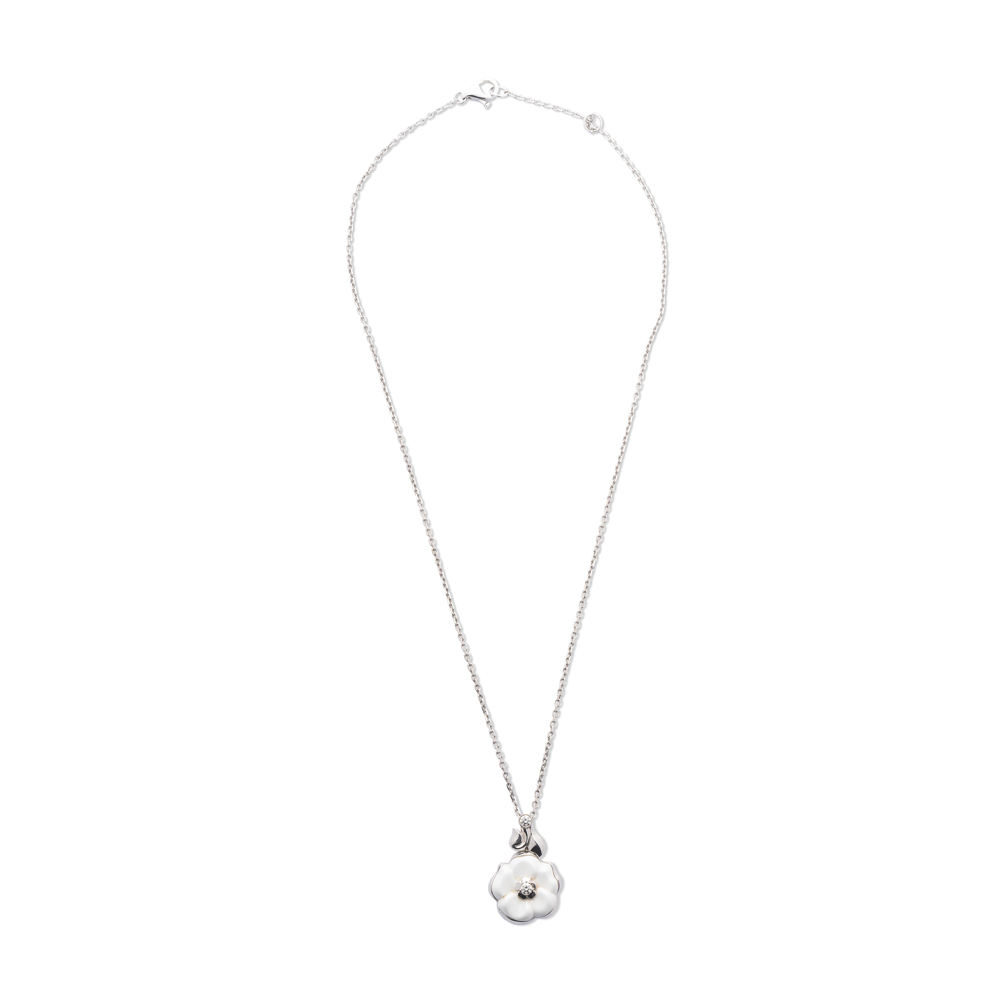 NO RESERVE - CHANEL 'CAMÉLIA' CERAMIC AND DIAMOND PENDENT NECKLACE, |  Christie's