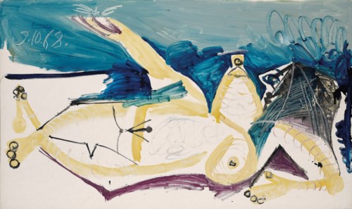 巴布罗&middot;毕加索（1881 - 1973），《侧躺的裸女与蜻蜓》。油彩 画布。 97 x 162 公分（38 1/8 x 63 3/4 英寸）。 1968年10月9日作。此作于2021年5月24日在二十及二十一世纪艺术晚间拍卖售出，成交价234,290,000港元