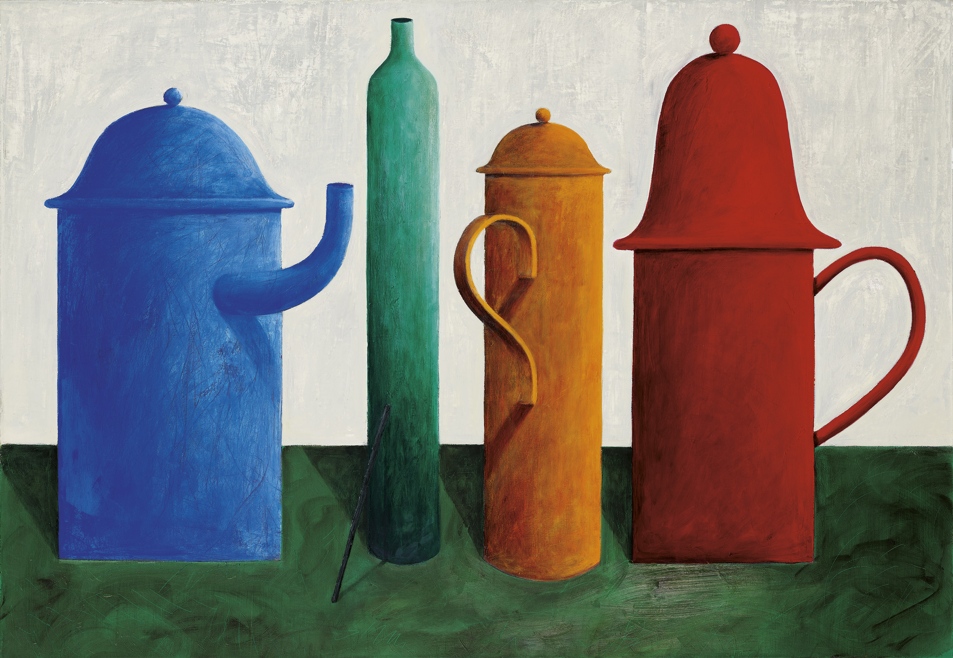 NICOLAS PARTY (B.1980), Still Life with an Empty Bottle. oil on canvas. 90 x 130 cm. (35 3/8 x 51 1/8 in.). Painted in 2013. Sold for HK$9,250,000 on 25 May 2021 at 20th and 21st Century Art Afternoon Sale