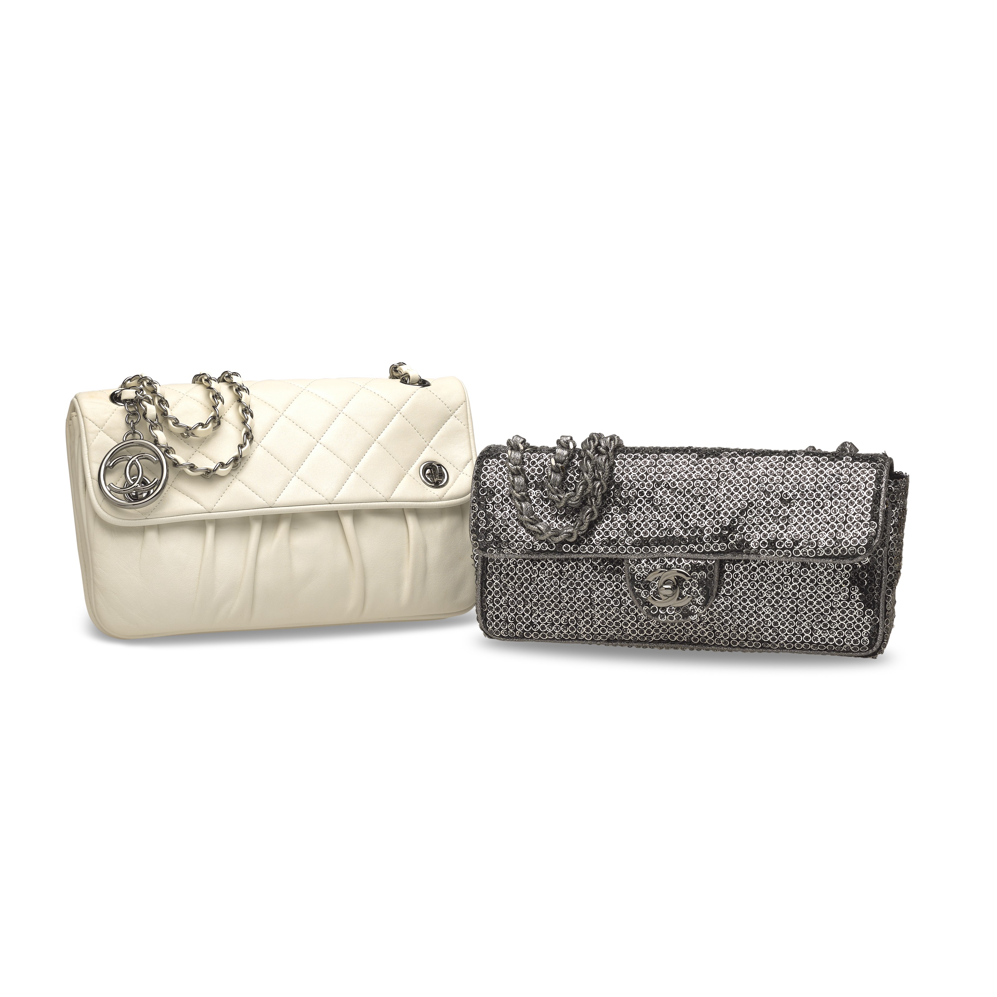 CC 24K Flap Bag 20cm Pink White Sequin Beige Lambskin