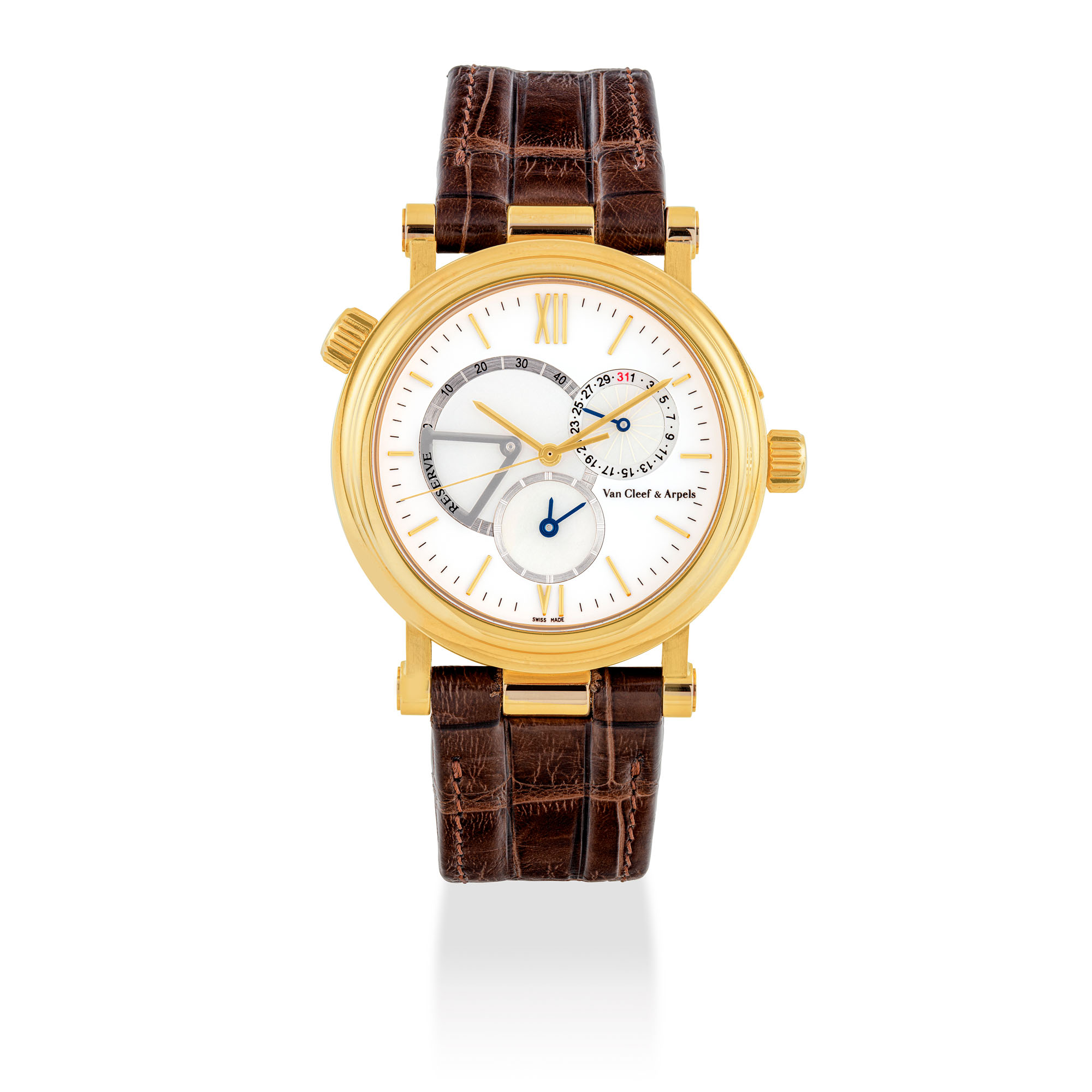 VAN CLEEF & ARPELS, GOLD AND MOTHER OF PEARL DUAL TIME POWER RESERVE