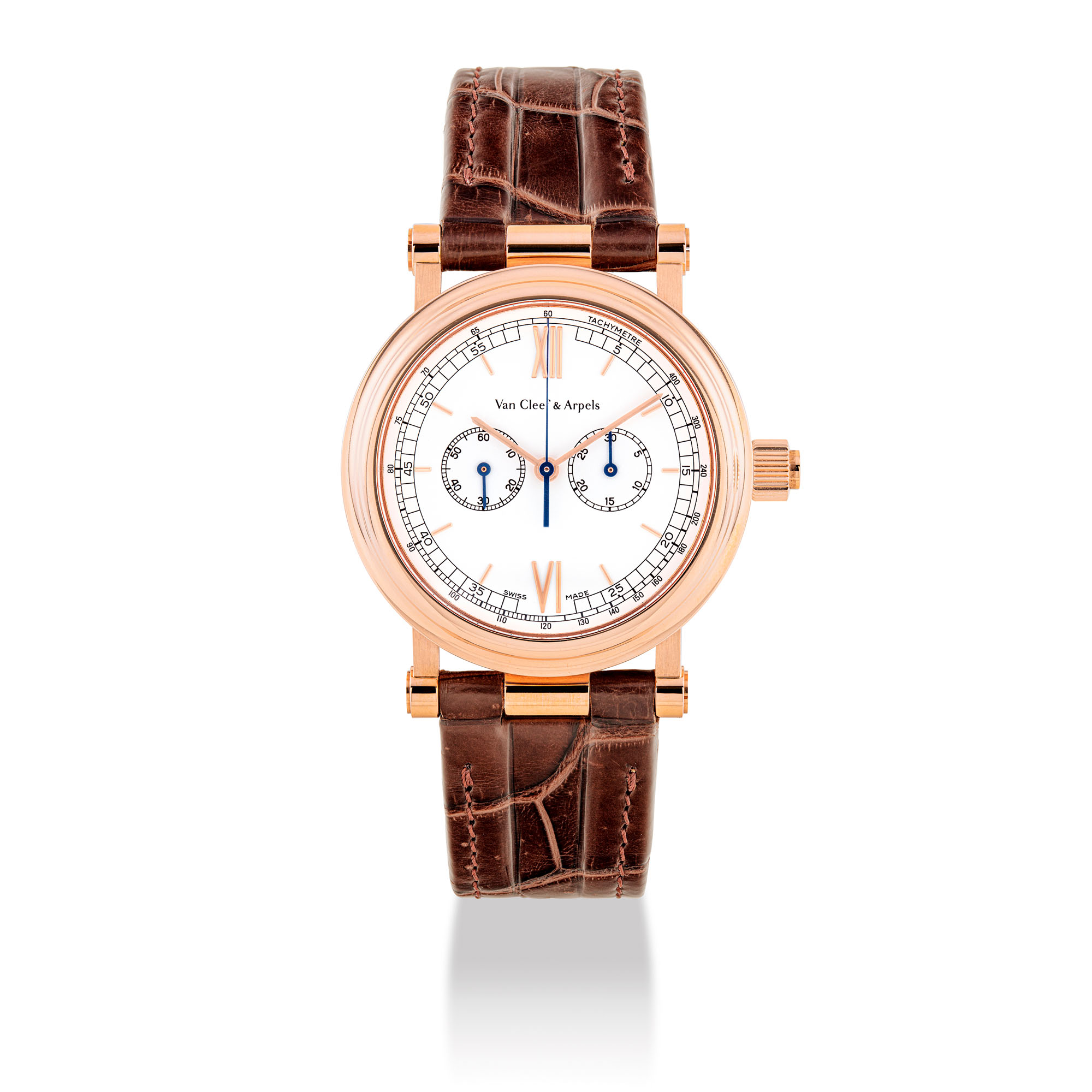 VAN CLEEF & ARPELS, LIMITED EDITION PINK GOLD SINGLE BUTTON CHRONOGRAPH
