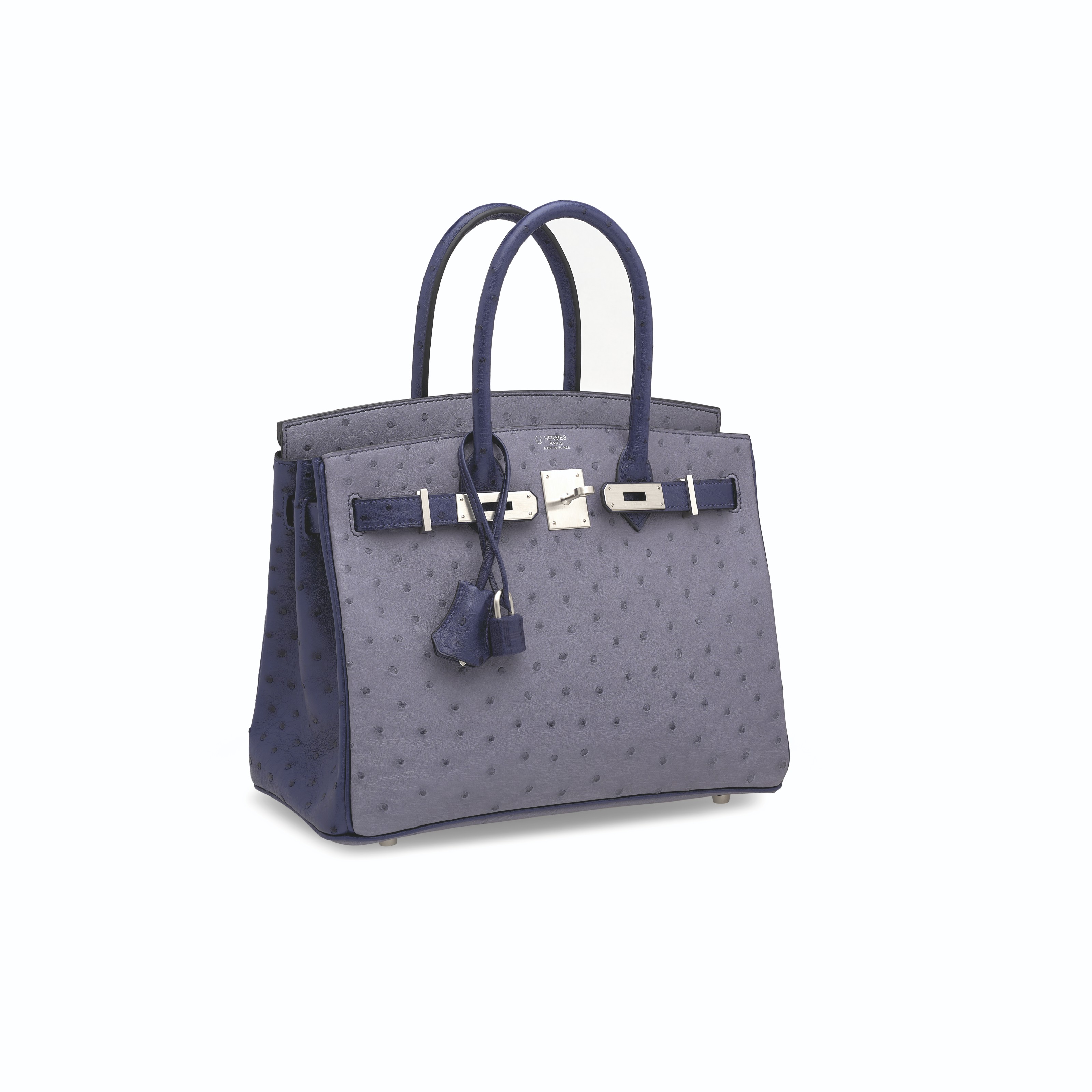 Hermes Birkin 25 Special Order Ostrich Gris Agate/Blue Iris Brushed SH