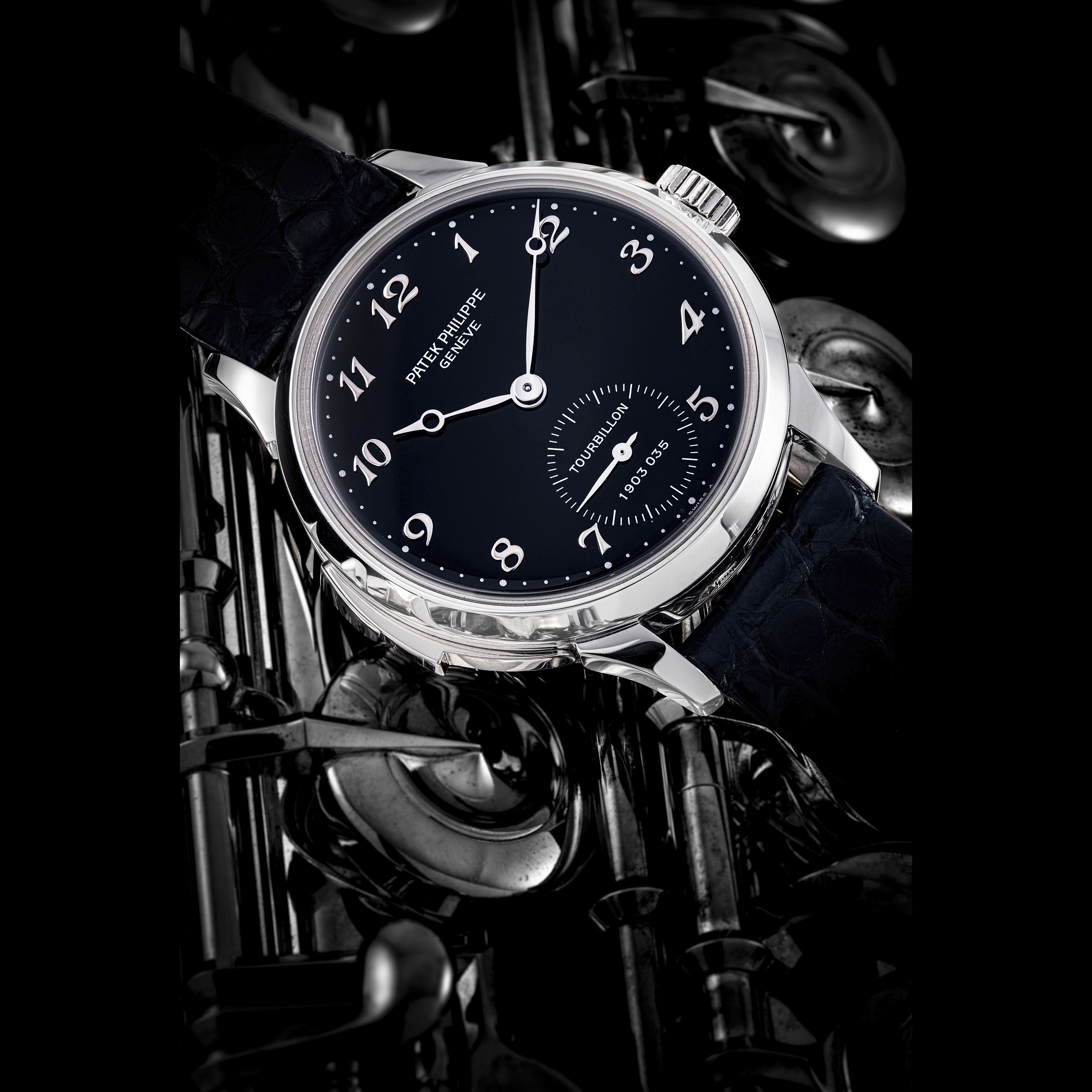 PATEK PHILIPPE POSSIBLY UNIQUE REF. 3939P WITH BLACK ENAMEL DIAL AND BREGUET NUMERALS