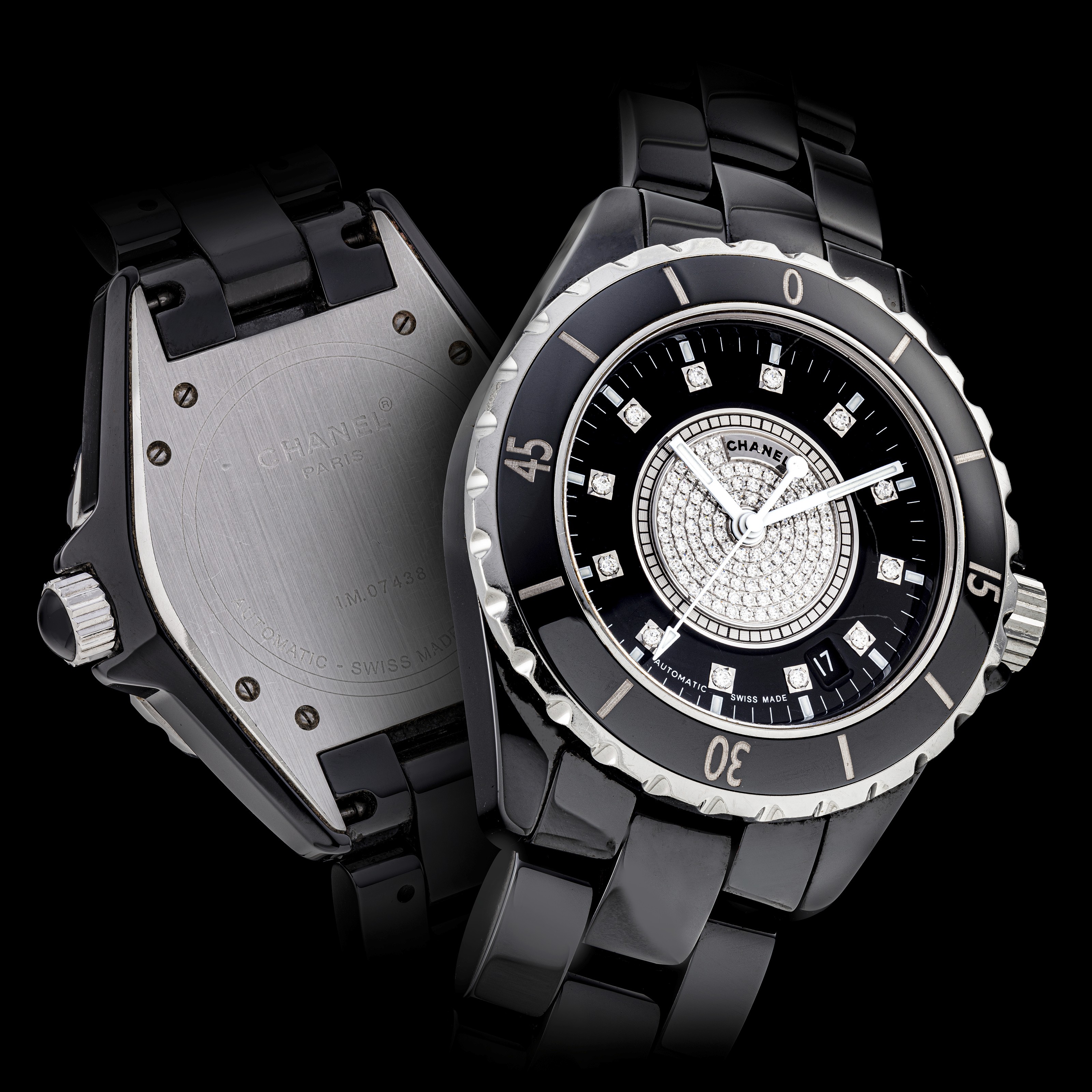 CHANEL, J12, BLACK CERAMIC, STEEL AND DIAMOND WITH DATE, | Christie's