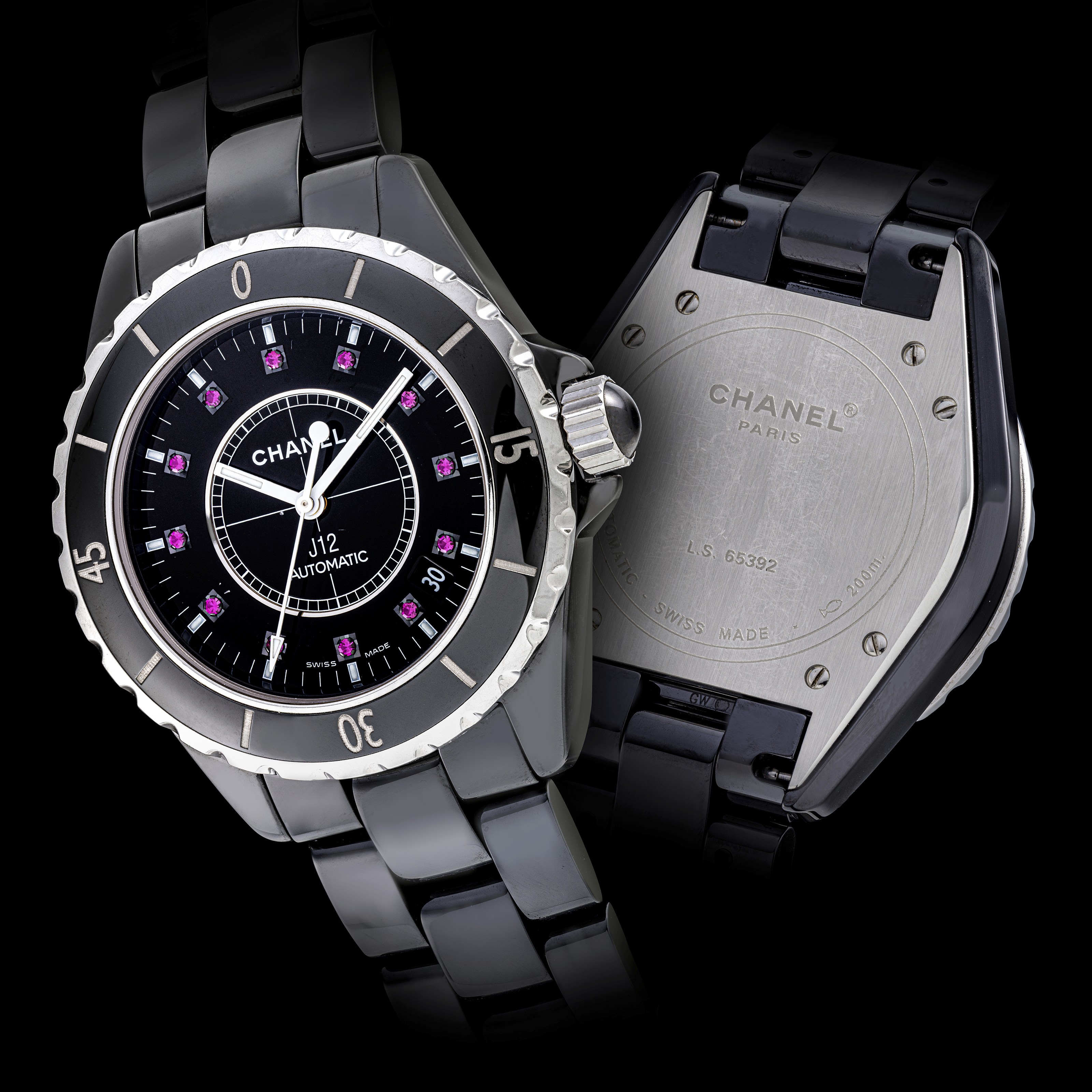 CHANEL BLACK CERAMIC J12 WITH RUBY SET