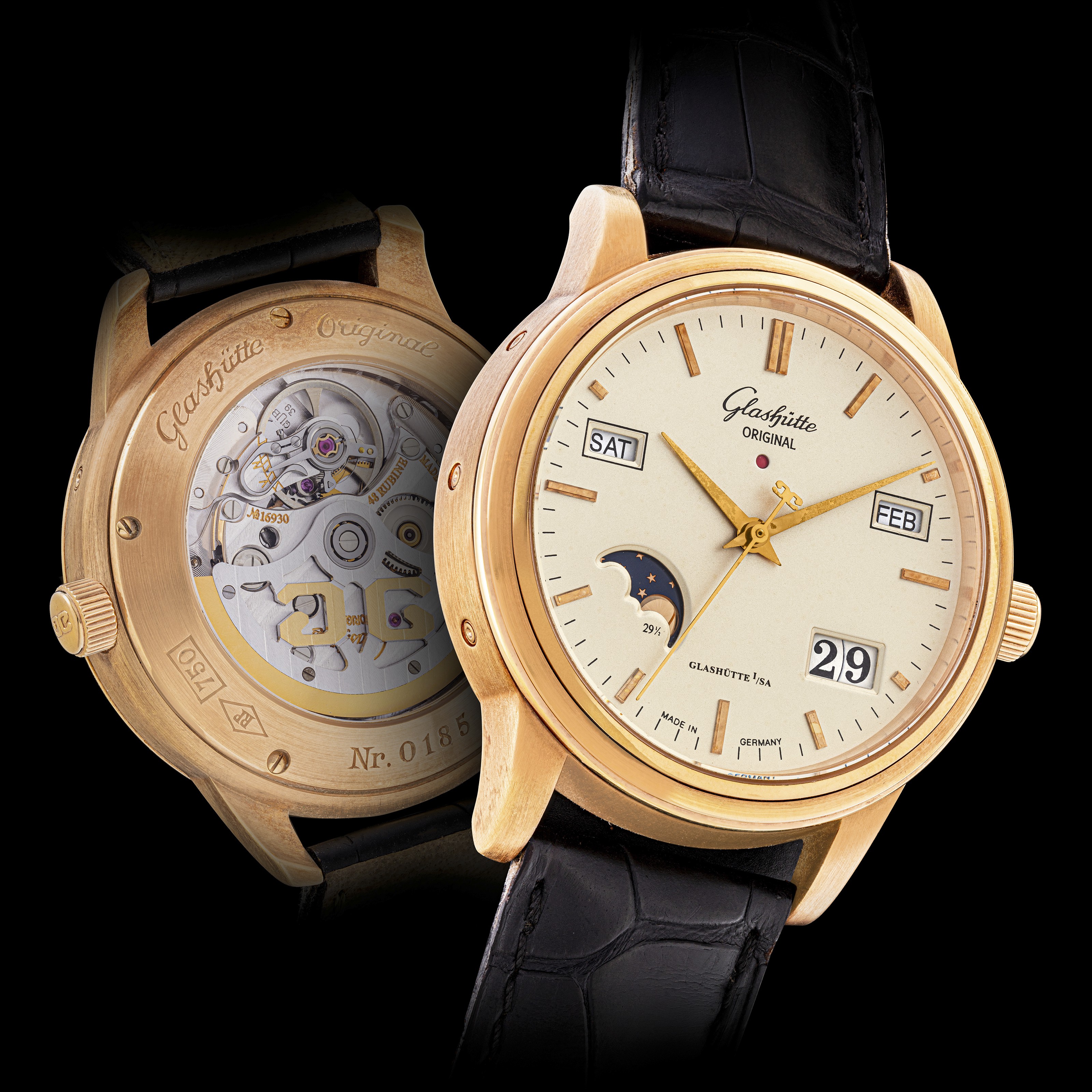 GLASHÜTTE ORIGINAL, SENATOR EWIGER KALENDER, GOLD WITH PERPETUAL CALENDAR AND MOONPHASES 