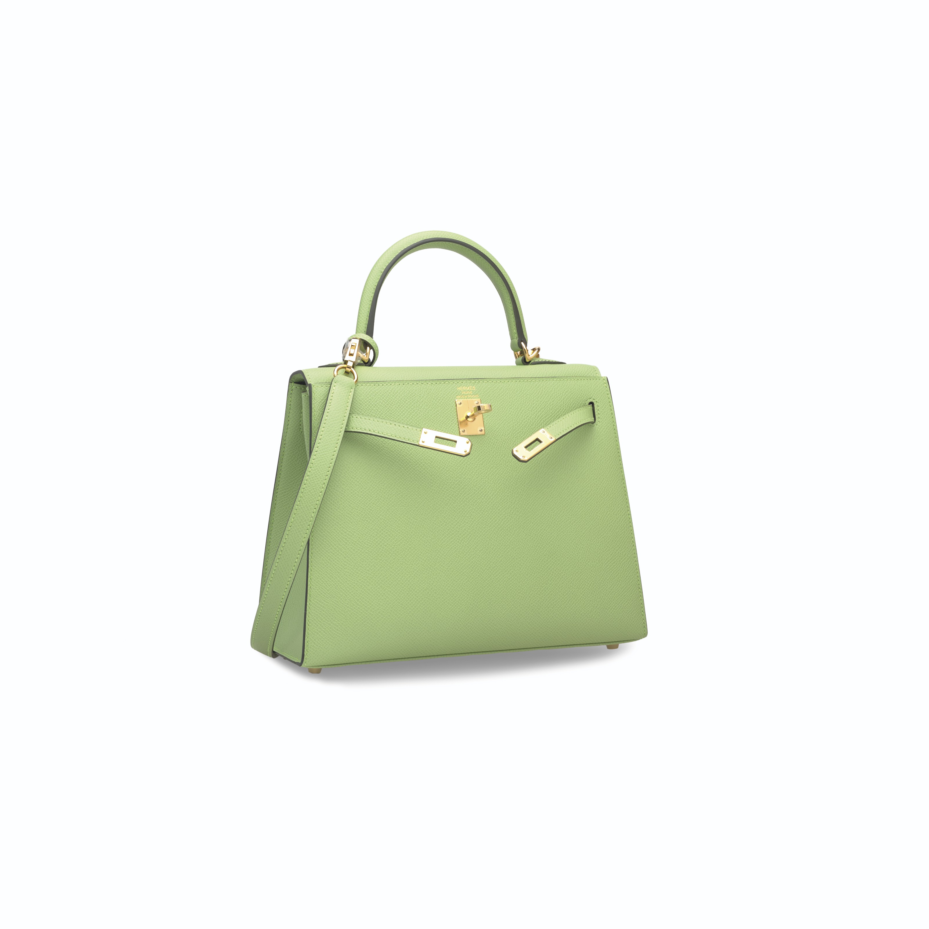 Hermès Kelly 25 Vert Criquet Sellier Epsom Gold Hardware GHW