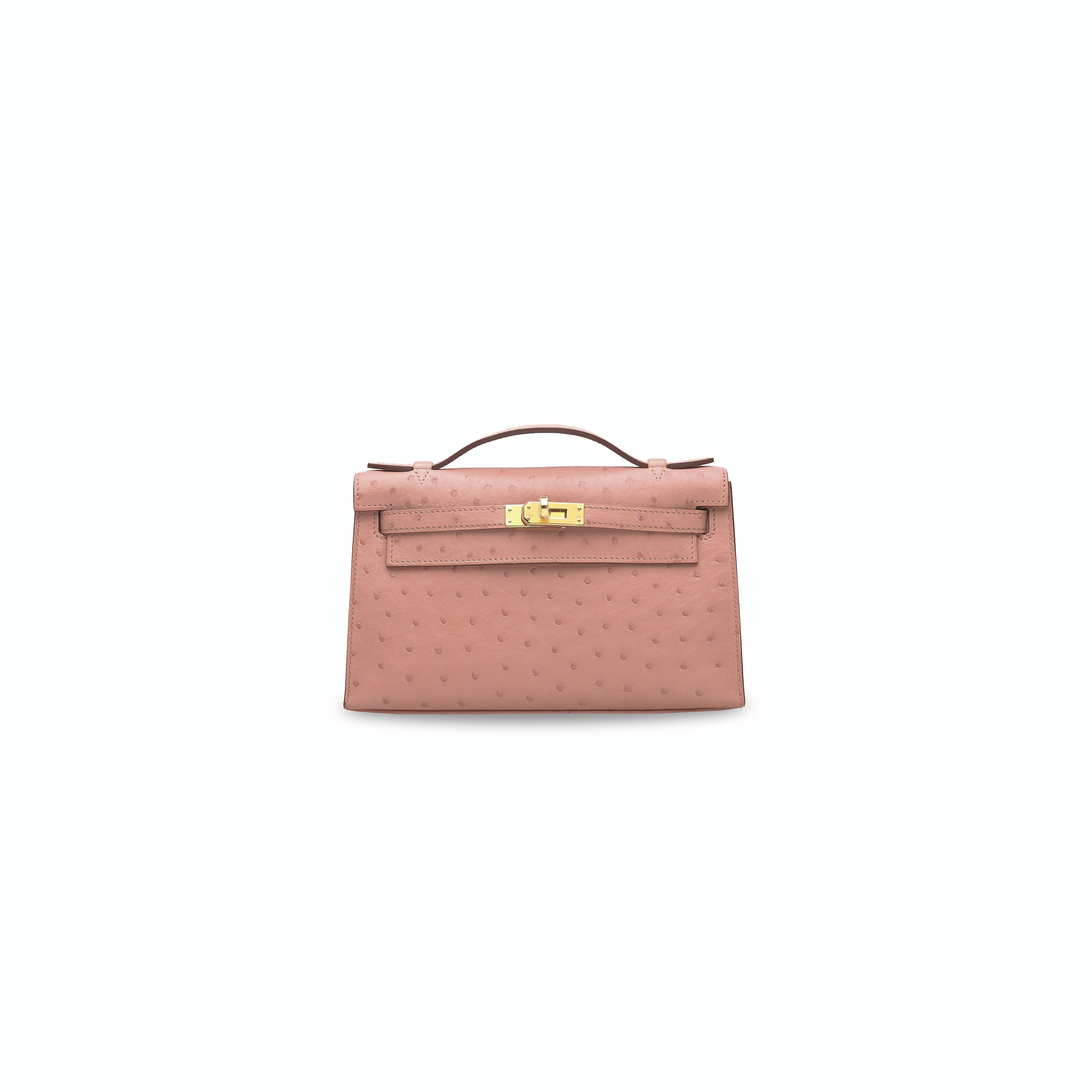 A TERRE CUITE OSTRICH KELLY POCHETTE WITH GOLD HARDWARE HERM S