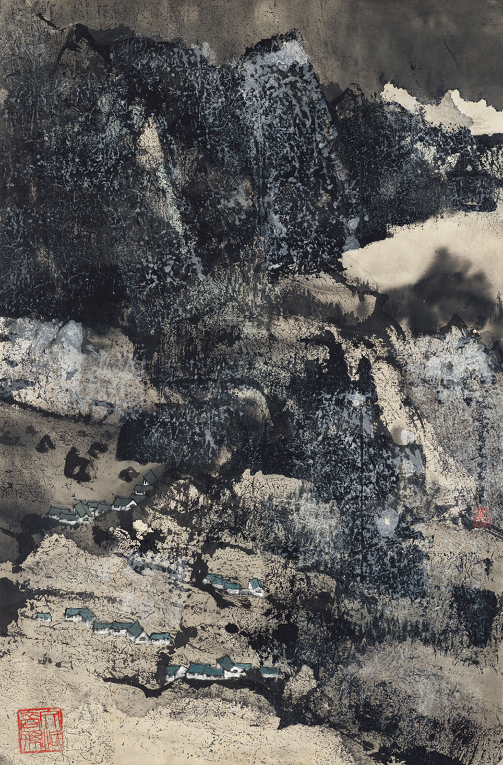 C. C. Wang (Wang Jiqian, 1907-2003), Landscape. Scroll mounted and framed, ink and colour on paper. 68.7 x 45.3 cm (27 x 17 7&frasl;8 in). Sold for HK$212,500 on 30 November 2021 at Christie&rsquo;s in Hong Kong