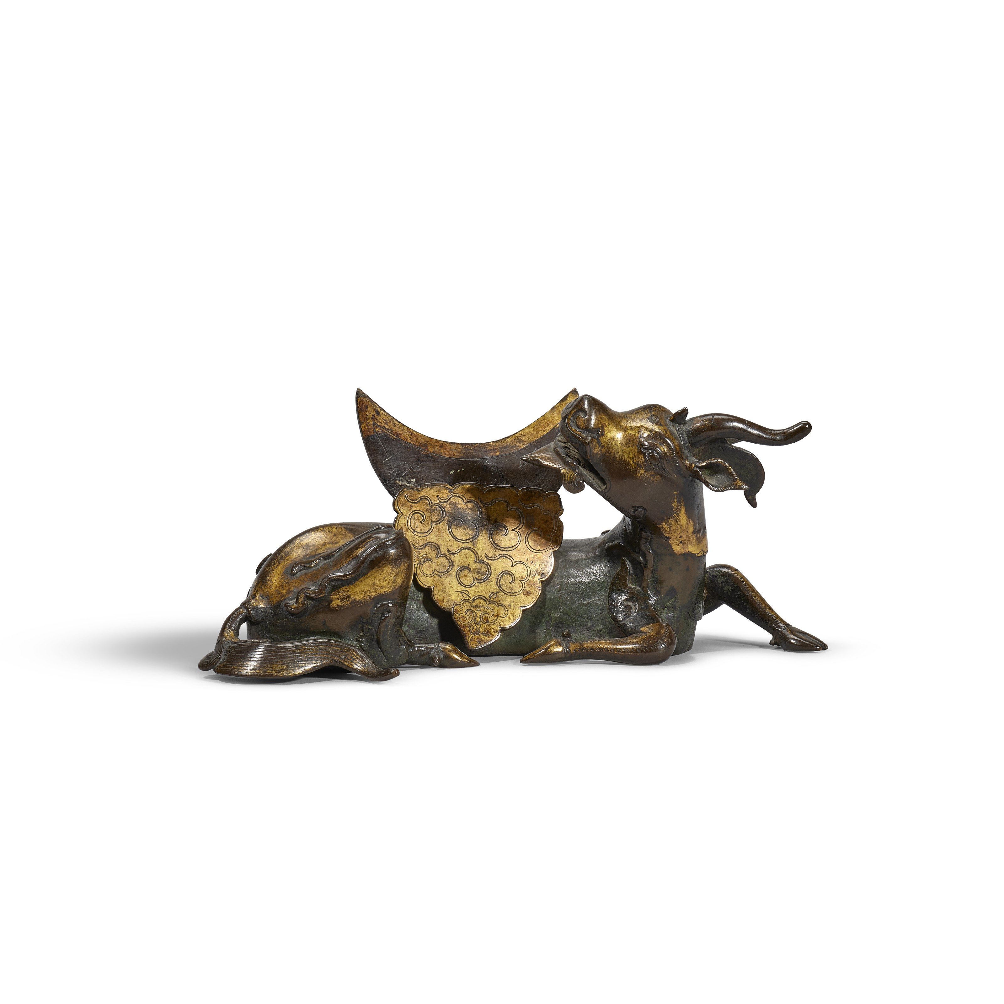 遼銅鏡及元/明局部鎏金銅犀牛望月鏡架, MIRROR: LIAO DYNASTY