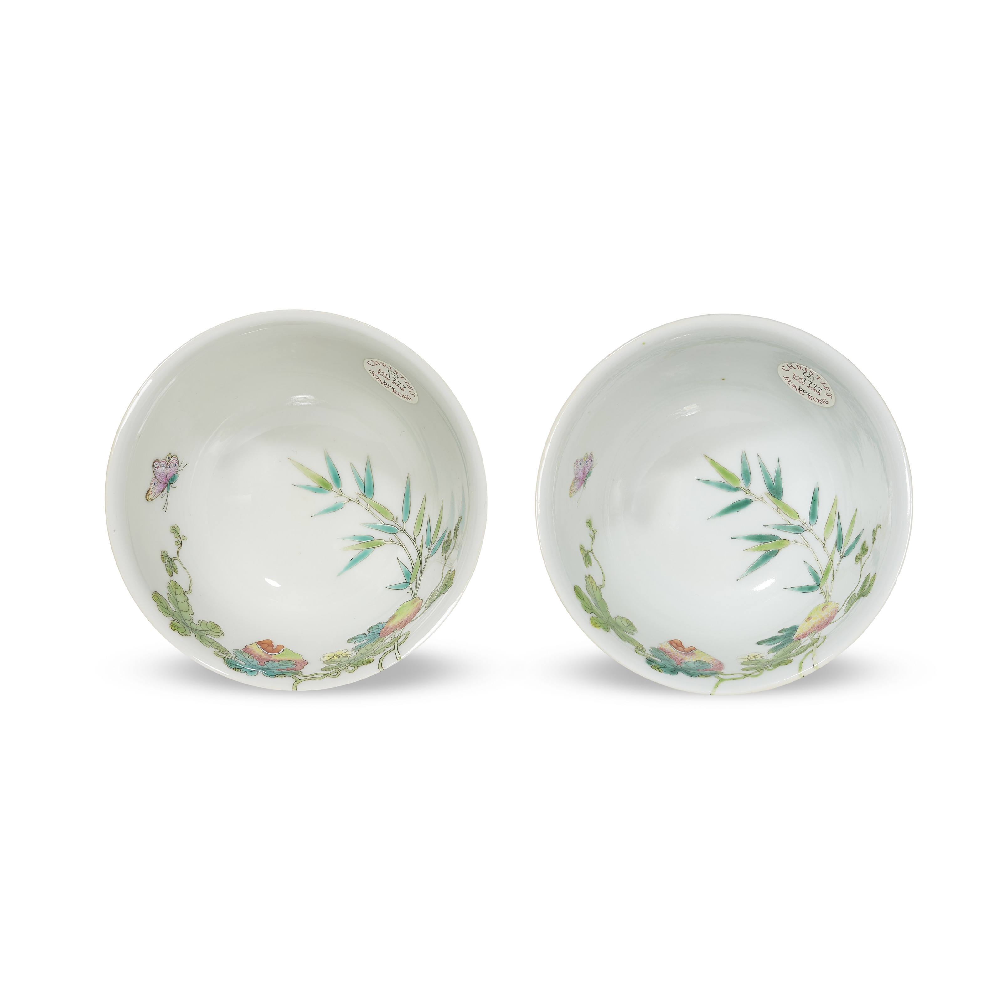 清嘉慶粉彩癩瓜紋盌一對, JIAQING SIX-CHARACTER SEAL MARKS IN