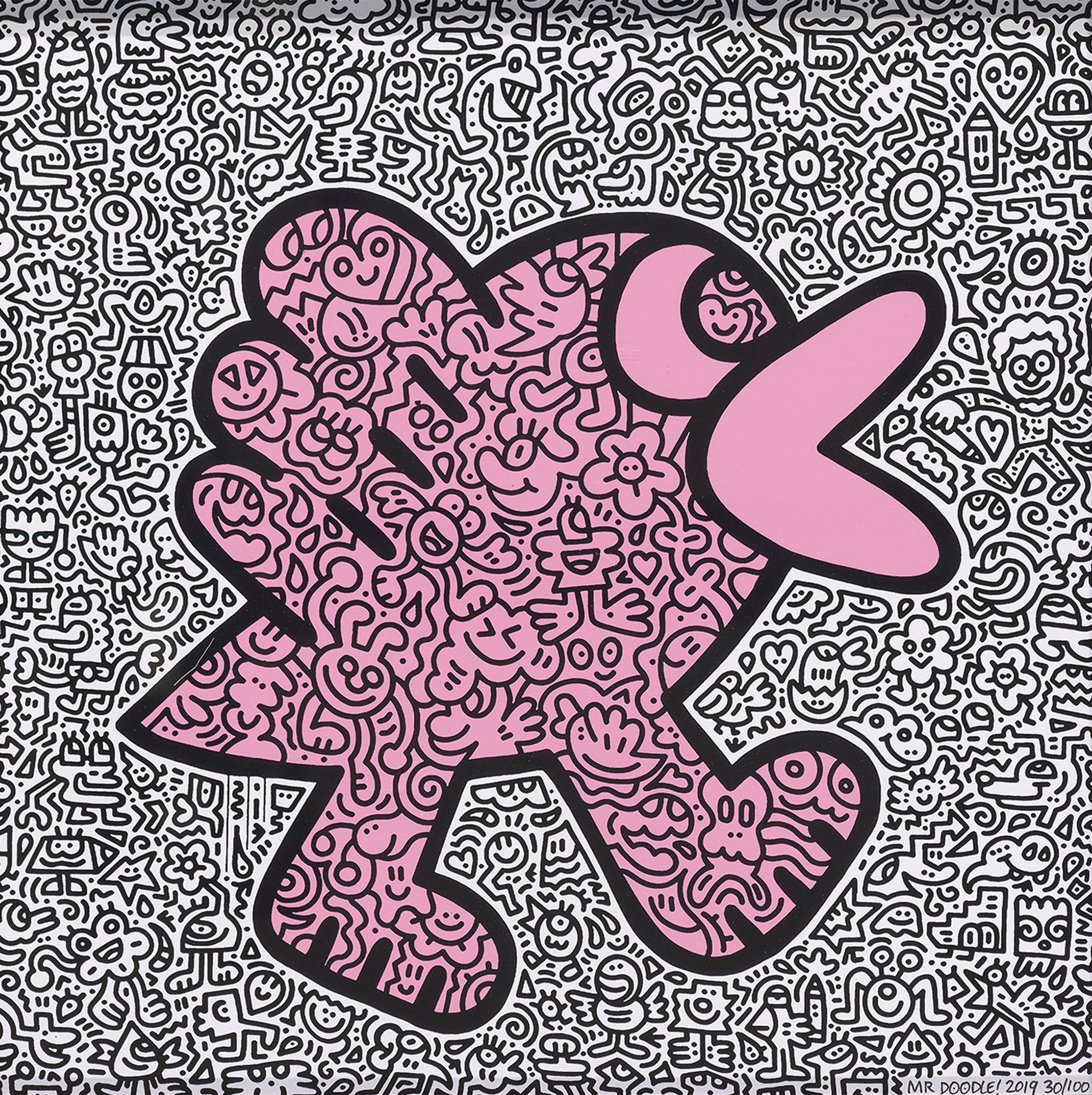 MR DOODLE (B. 1994), Yellow Flower, Orange Fish, Pink Bird, & Blue