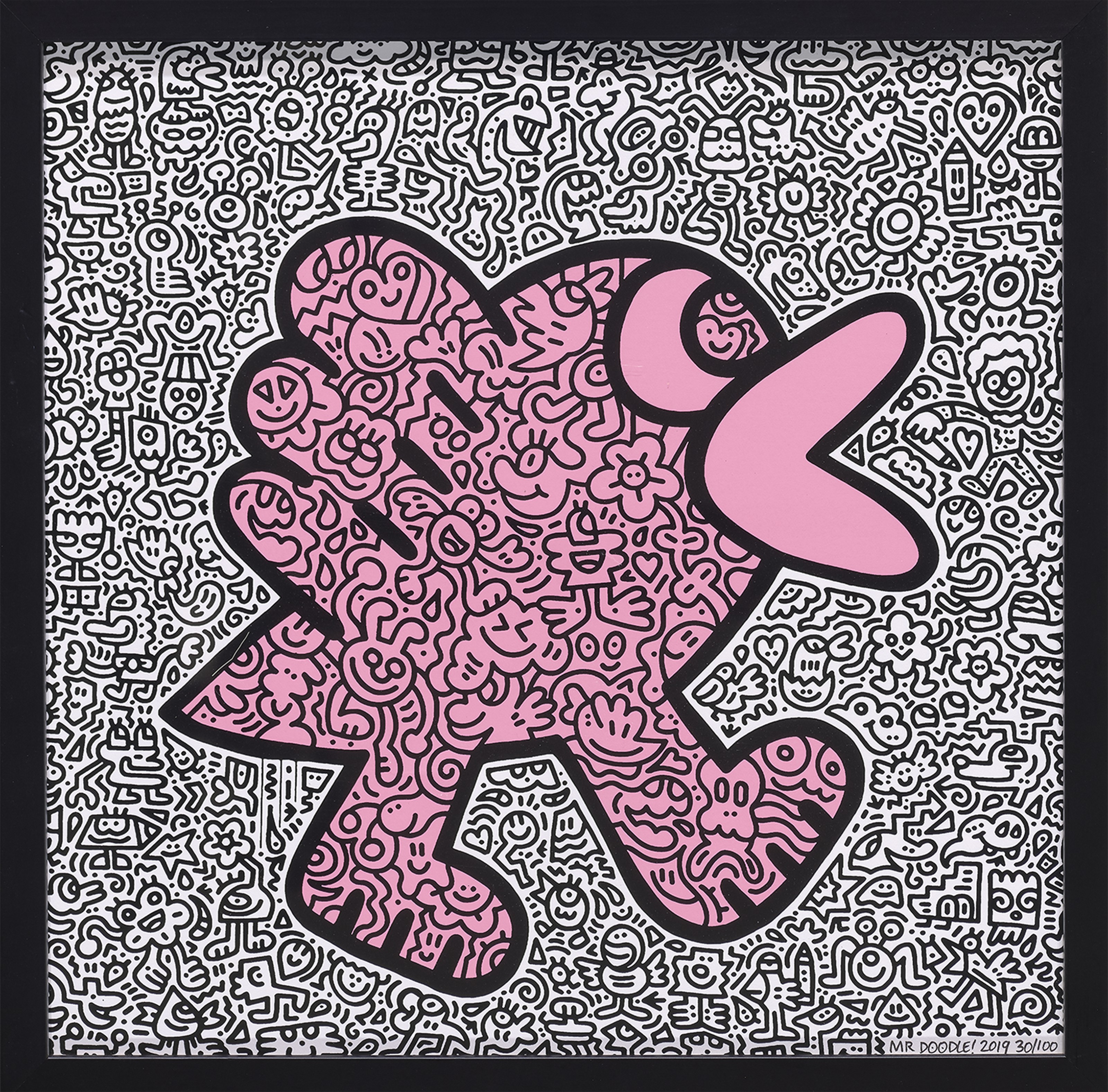 MR DOODLE (B. 1994), Yellow Flower, Orange Fish, Pink Bird, & Blue 